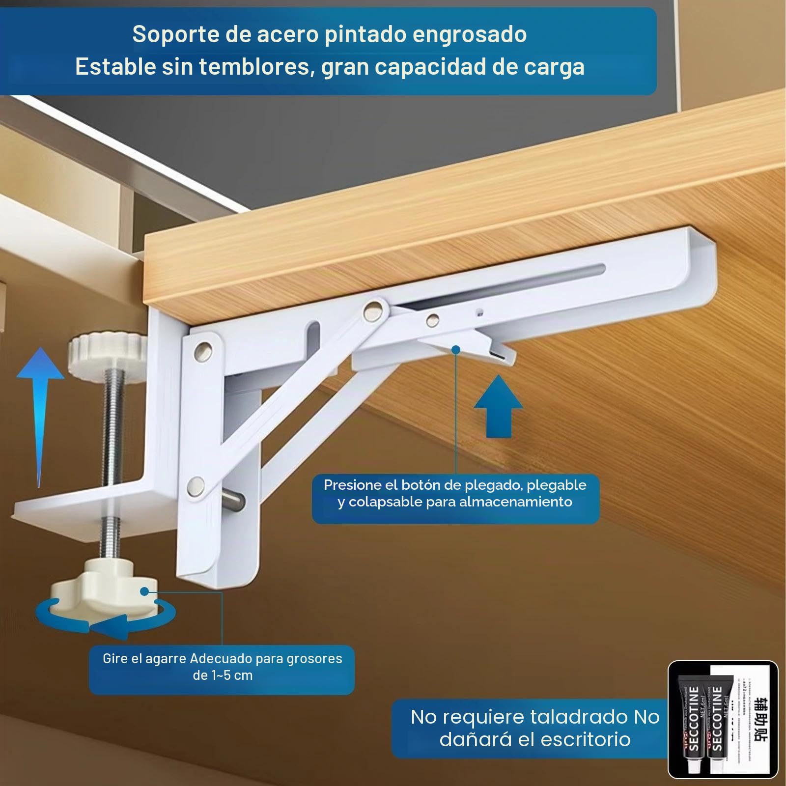 2 Piezas Soporte de Extensión de Escritorio Soporte Bandeja de Extensión de la Bandeja Plegable para Teclado con Pinza en C Ajustable para Escritorios y Mesa de Oficina Bricolaje (Blanco)