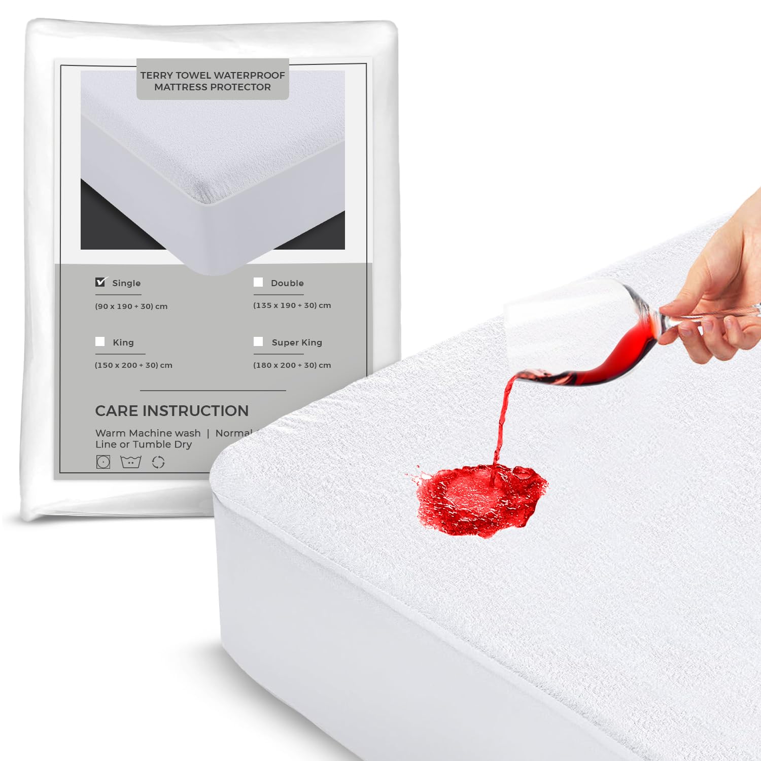 Yorkshire Bedding 100% Waterproof Mattress Protector, 30cm Deep Skirt Single Mattress Protector