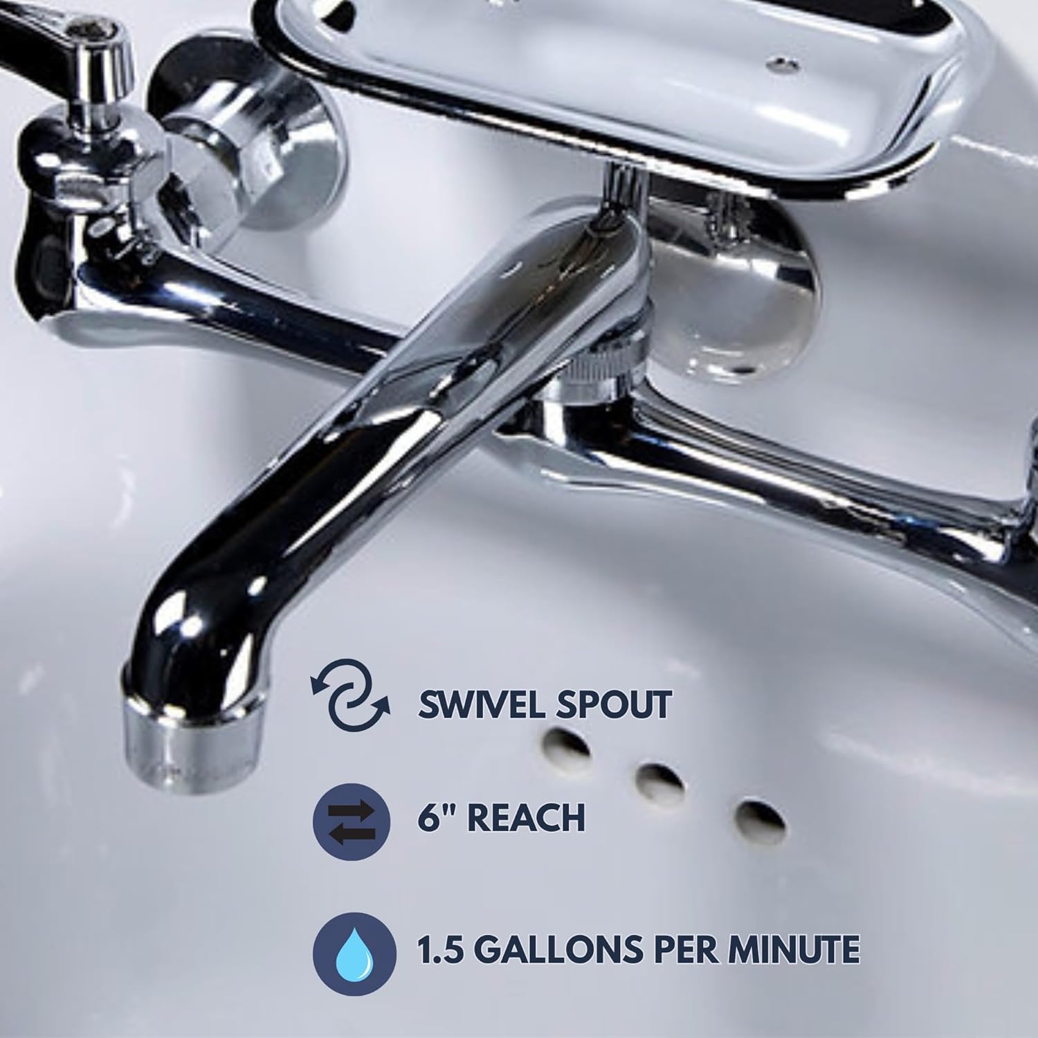 Nantucket Sinks Wall Mount Faucet – 8 Inch Center Wall Mount Bathroom Faucet, Soap Dish & Center Hole Cover, for Utility or Laundry Room, Solid Brass, Chrome Finish CIF-2H-HC