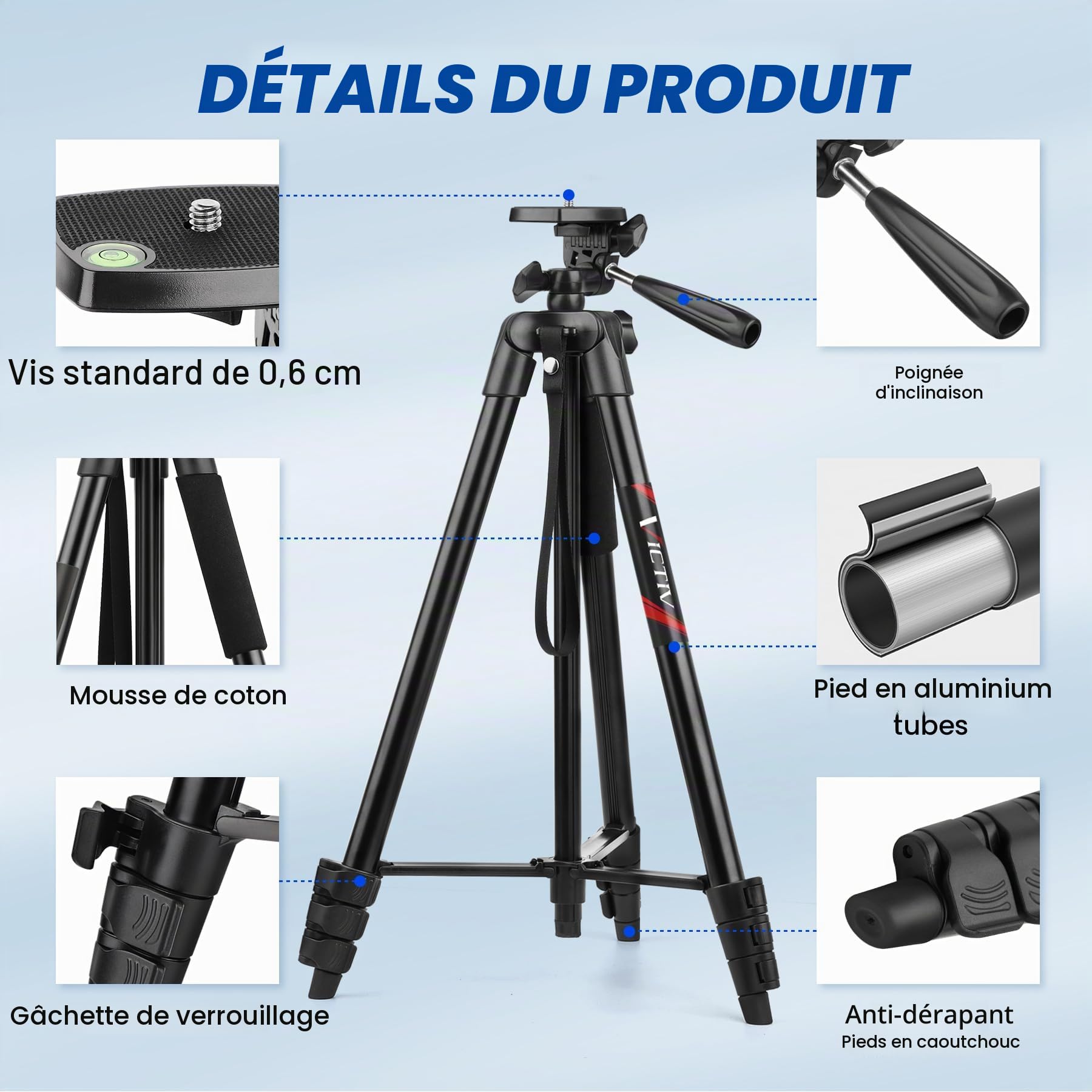 Victiv 162cm Nouveau Trepied Smartphone, Trépied Téléphone en Aluminium pour iPhone, Samsung, Huawei, avec Télécommande & Support, Portable Trépied Appareil Photo pour DSLR Caméra, Canon, Nikon, Sony