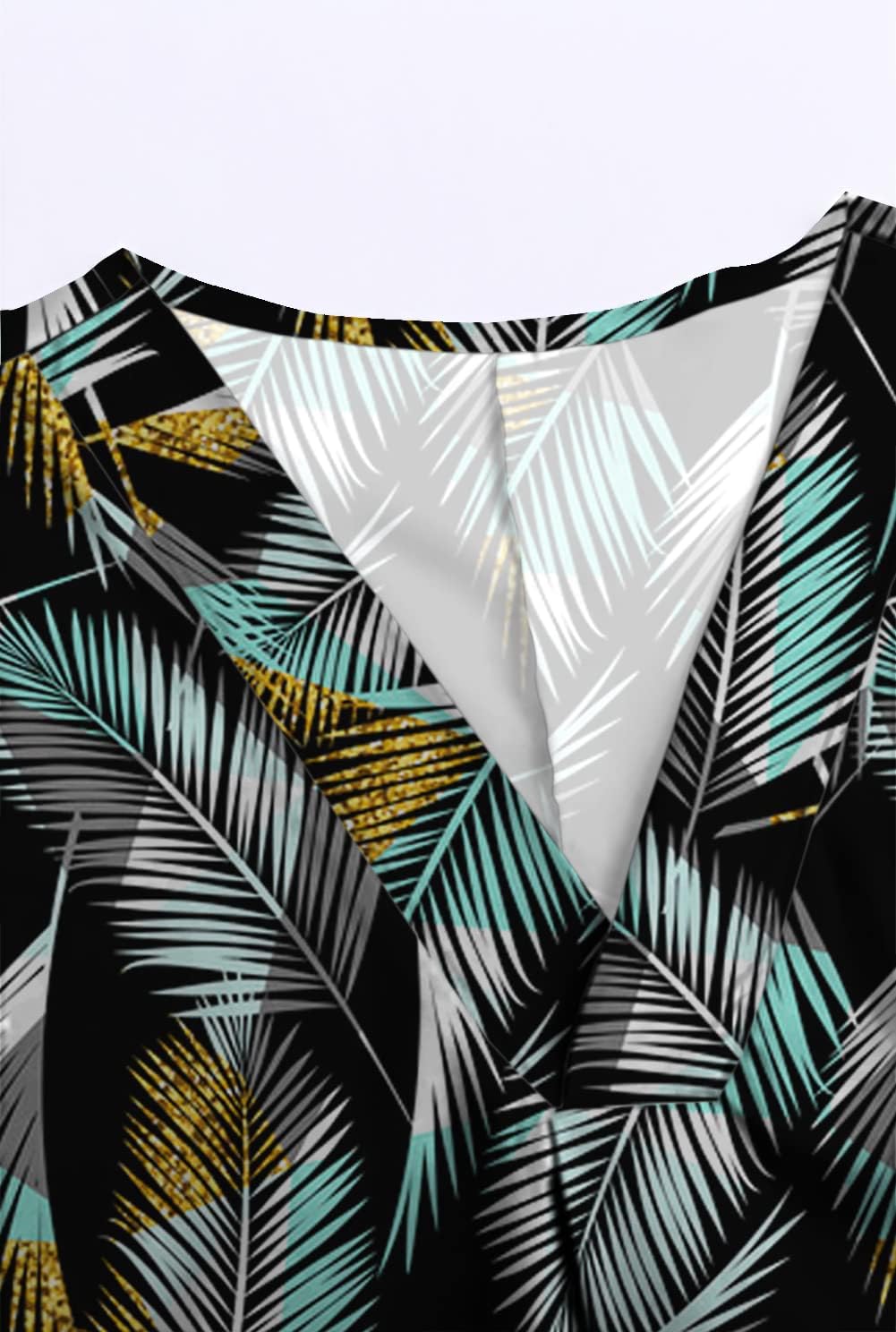 Necooer Womens Floral Printed V Neck Chiffon Shirt Striped Half Sleeve Blouses Top (Small,X-Green) - Image 4