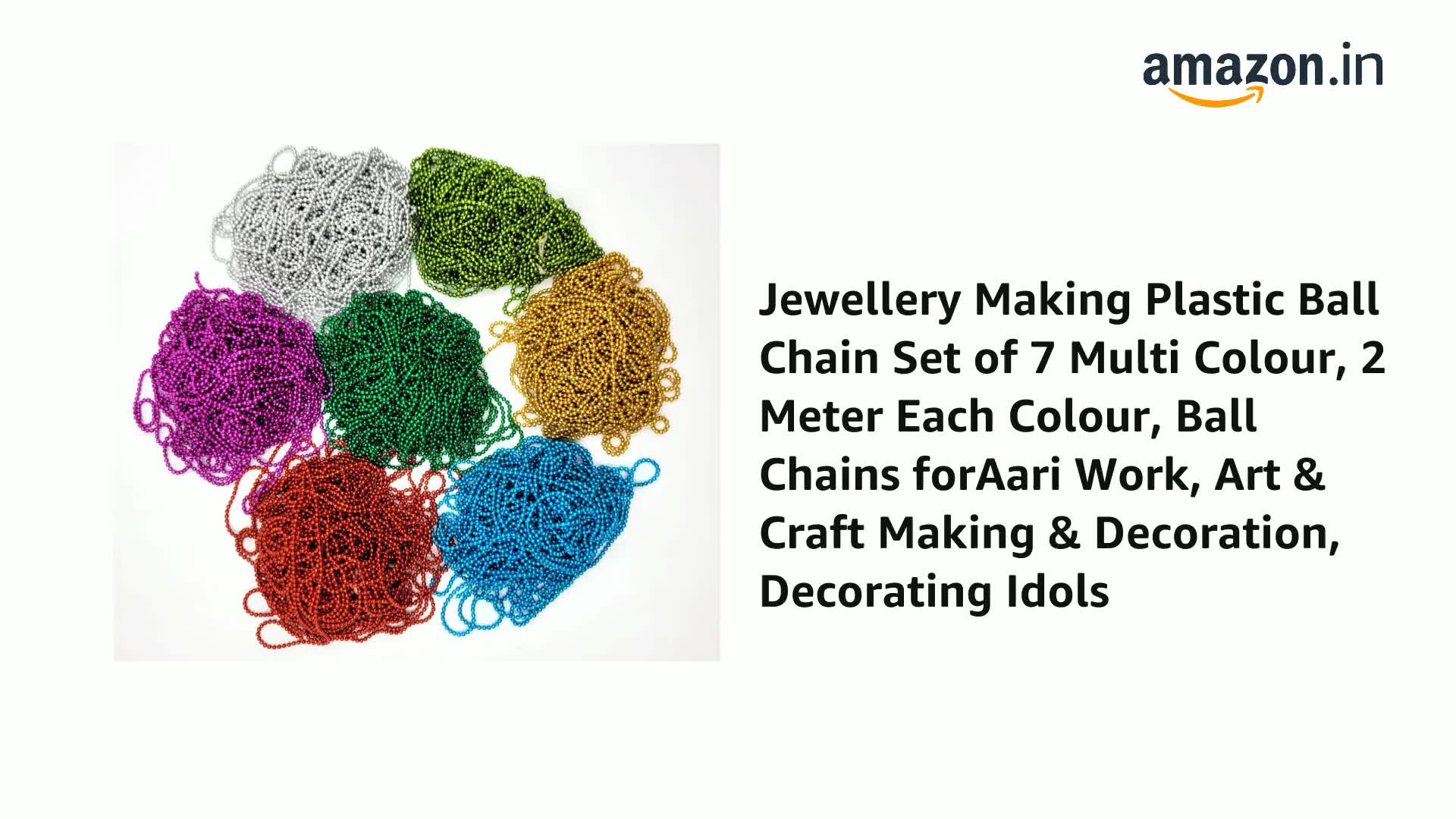Jewellery Making Plastic Ball Chain Set of 7 Multi Colour, 2 Meter