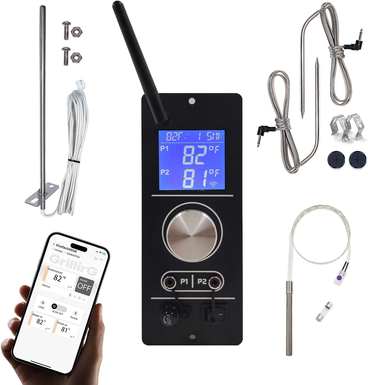 Smart WiFi PID Controller Kit for Camp Chef Gen 2 Retro Fit Grills - Full Set with WiFi Controller, Igniter, RTD & 2 Meat Probes | Fits Pursuit 20, SG24/SG30, SGX, DLX, XT, Woodwind Classic