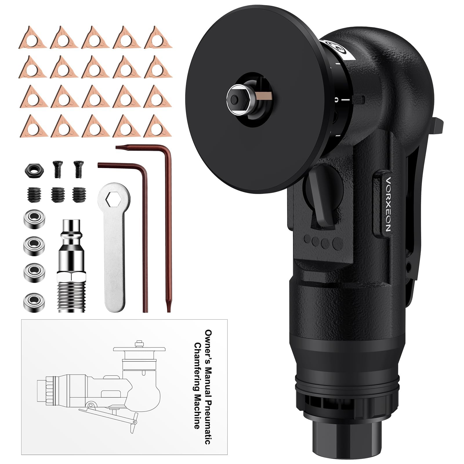 Outil de chanfreinage pneumatique 22 lames C et R Angle avec entrée d'air de 6,35 mm, outil de chanfrein d'air 30 000 tr/min, contrôle de micro-profondeur de 0,1 à 0,9 mm pour métal, bois, PVC