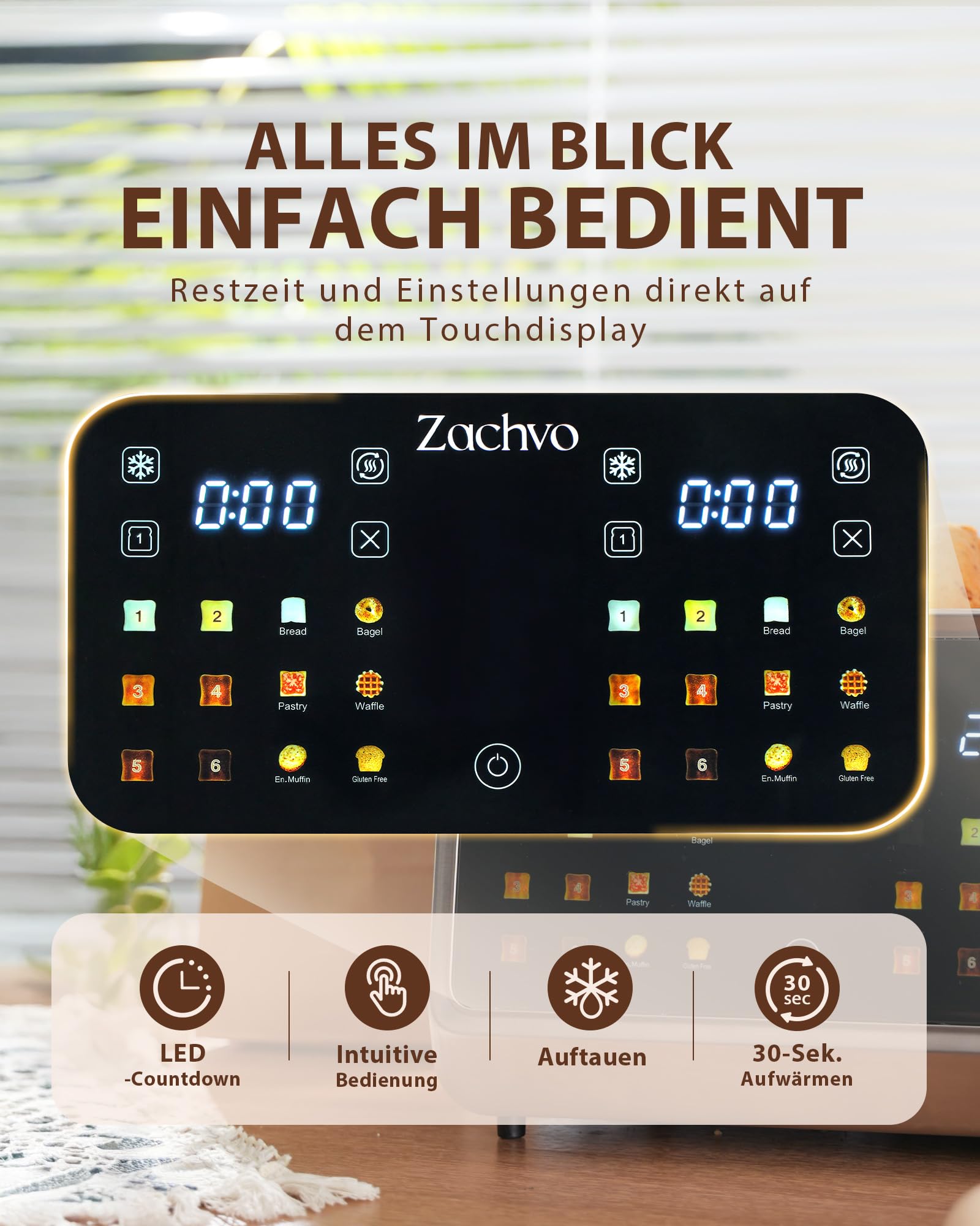 Toaster 4 Scheiben mit 2 unabhängige Toastzonen und Touchscreen