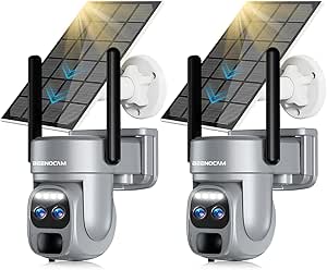 BEENOCAM 4K/8MP Solar Security Cameras Wireless Outdoor, Dual Lens 360°PTZ Solar Camera Outdoor Wireless Cameras for Home Security with 2.4/5GHz, PIR Sensor, Color Night Vision, 2-Way Audio,Alexa asin的图片