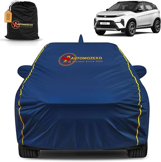 AUTOMOZEXO® Tata Nexon 100% Waterproof Car Cover (Midnight Blue) 6LYR HDPE 200gsm Strong Fabric for All Weather Protectio...