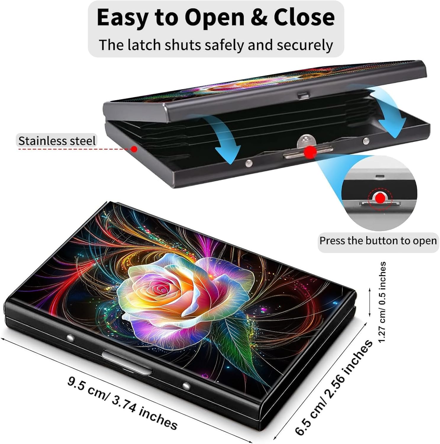Credit Card Holder for Women Men,RFID Blocking Credit Card Holder Wallet Small Debit Card Holder Credit Card Case RFID Card Holder,Metal Business Card Holder Case,Colorful Roses