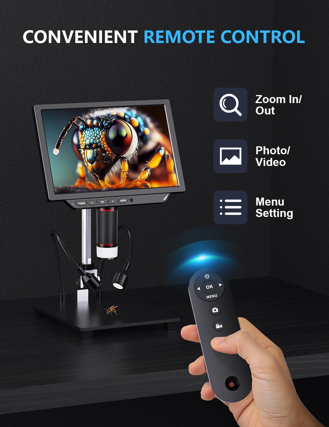 4K Digitalmikroskop - 2000X Vergrößerung, Dcorn 10 Zoll 52MP Münzmikroskop, Lötmikroskop für Erwachsene, HDMI-Ausgang für Elektronikreparatur, inklusive 64GB Speicher