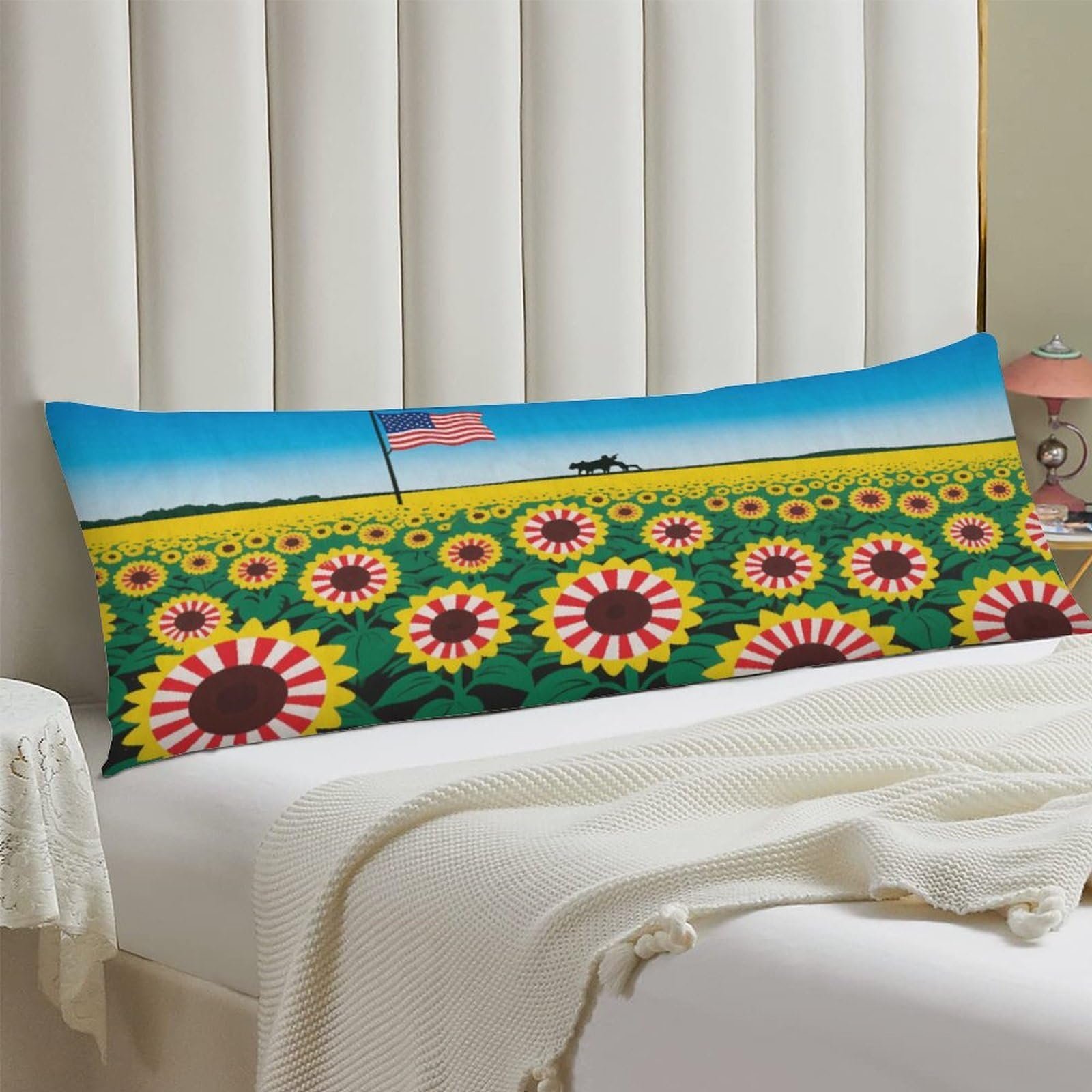 Body Pillow Cover 20x54 Long Pillow Case with Invisible Zipper Breathable Microfiber Sunflower US-Flag Stripes Pillowcase Soft Cozy Protector for Bedroom Couch Sofa Bed Home Decor All Seasons