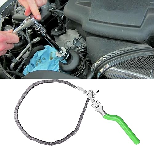 Miniatura 2 de Llave de filtro de aceite tipo cadena, llave de cadena resistente (2.4-7.6 pulgadas) herramienta de reparación de mango largo