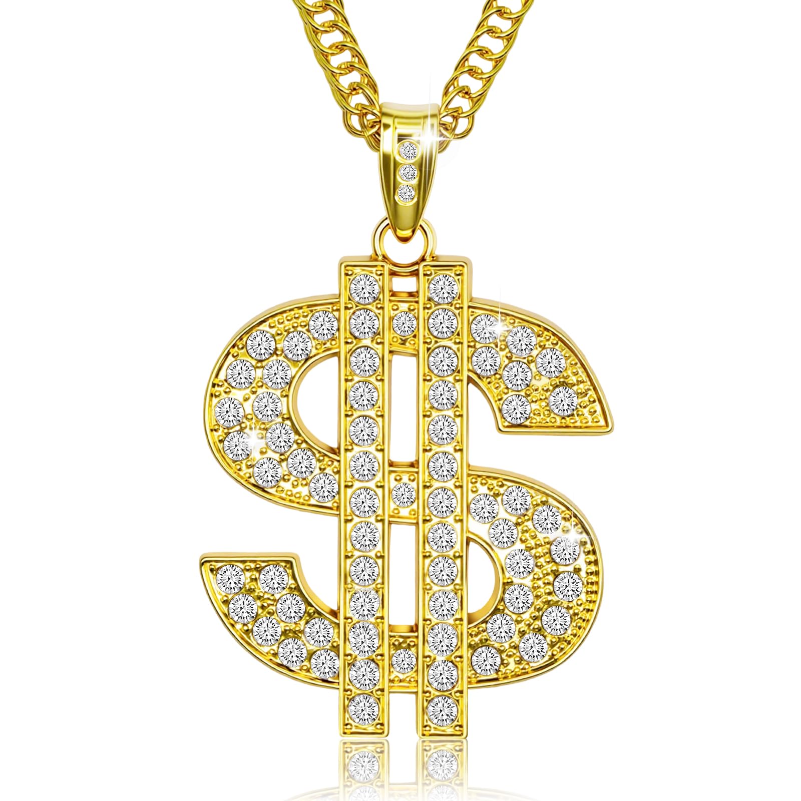 Gold Chain with Dollar Sign Hip Hop Dollar Necklace Plated Chain for Men with Dollar Sign Pendant Necklace Big Money Necklaces, Metal image 6