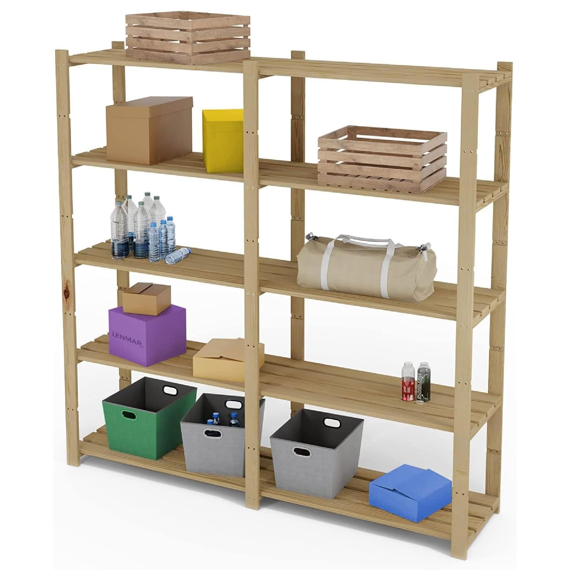 Massivholz-Regal Mit 5 Böden – 166x63x33 Cm, Bücherregal, Kellerregal, Viel Stauraum