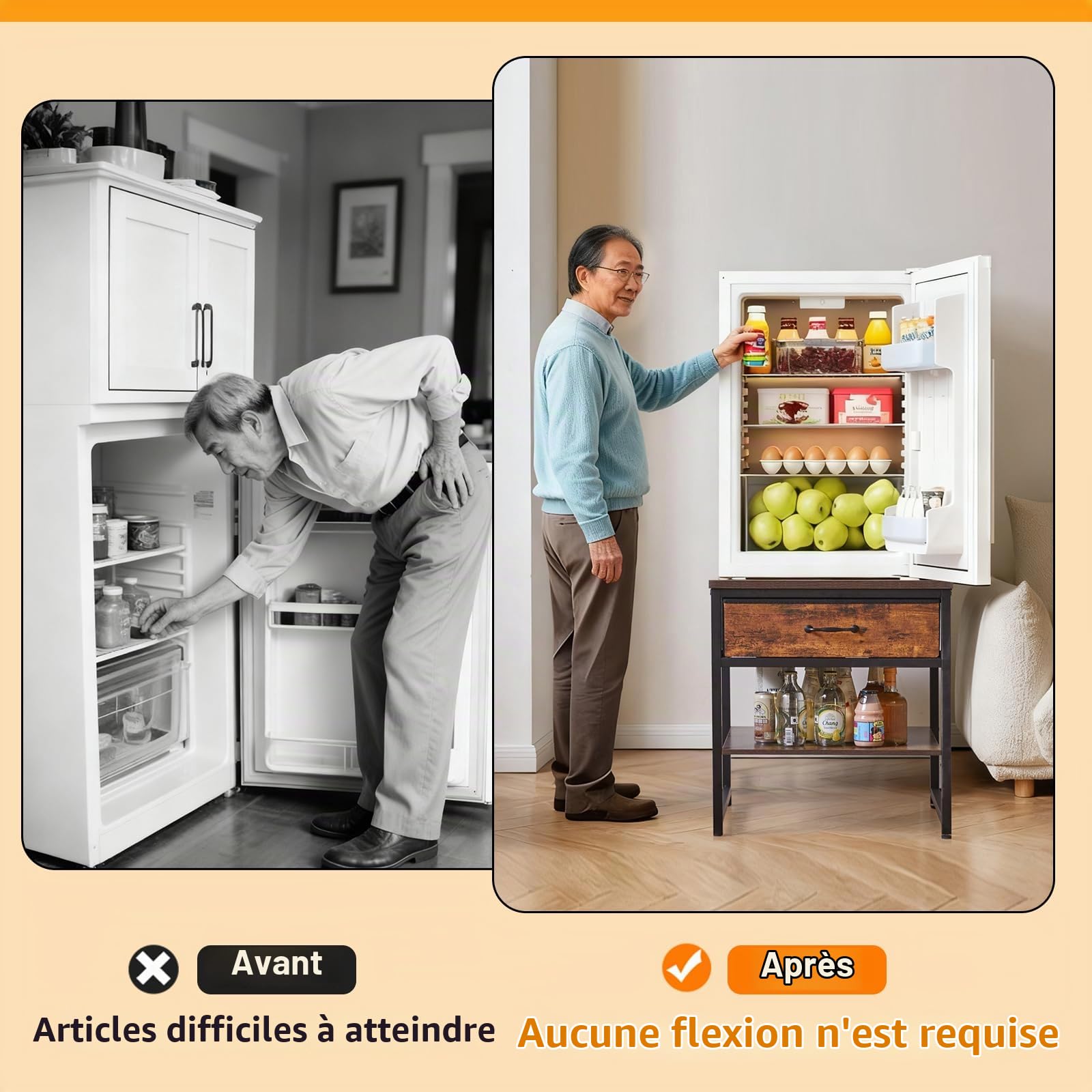 Aibiju Petite Table D'appoint 50 cm, Table d'appoint multifonctionnelle avec Tiroir en Tissu, Mini-réfrigérateur pour Cuisine, Chambre, Bureau, Dortoir, Brun Rustique YD-TM156H