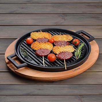 Lava Casting Round Bidirectional Grating Pan Cast Iron Solid Double Handle Diameter(Ø)28cm.