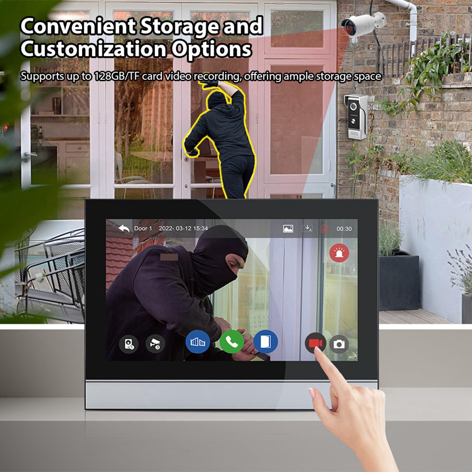 Caméra de Sonnette Vidéo sans Fil, écran Tactile de 7 Pouces