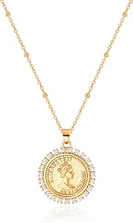 18K Gold Plated Pendant Necklace for Women Dainty Gold Chain Choker Love Heart Disc Coin Pearl Cross Toggle Jewelry