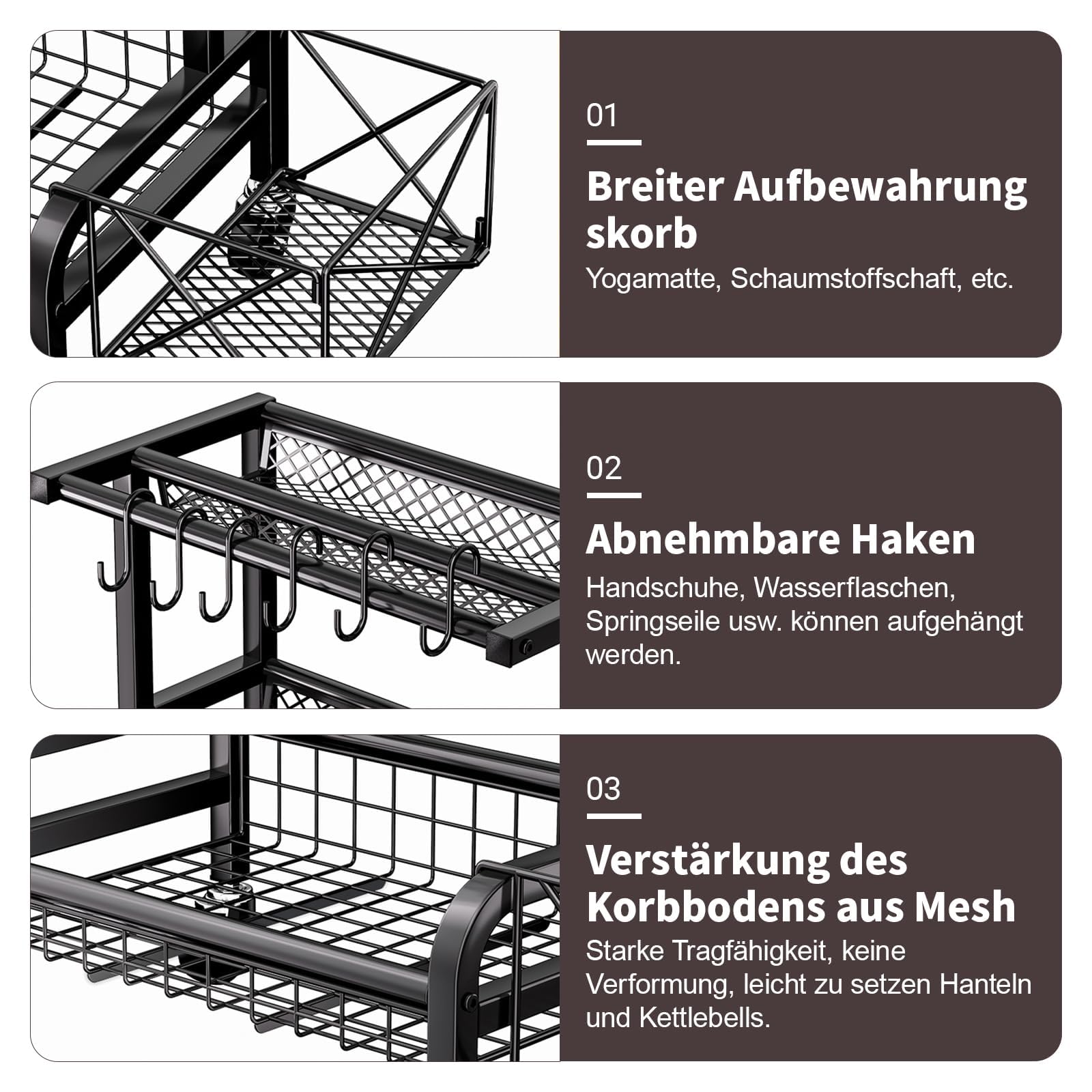 Yoga Matte Regal, Yogamatte Organizer für Hanteln, Multifunktionaler Hantelständer für Kurzhanteln, Yogamatten, Kettlebells und Yoga-Blöcke mit 4 Universalrädern für Zuhause, Fitnessstudio