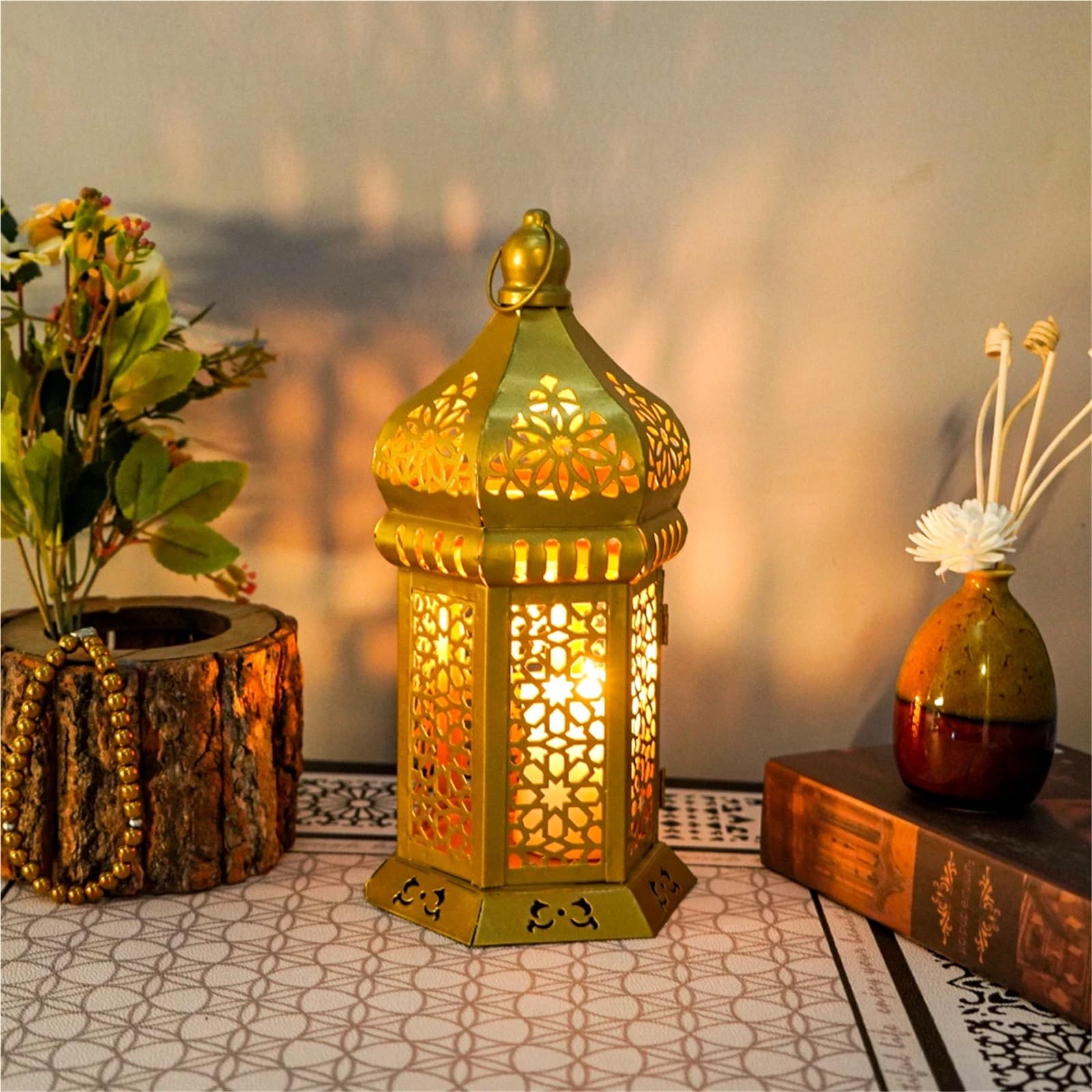 Lanterne a Candela Decorative 1 portavelas de Metal con Forma Farol, Elegante Hierro Forjado for el hogar, Ideal for Manualidades Mesa(L)
