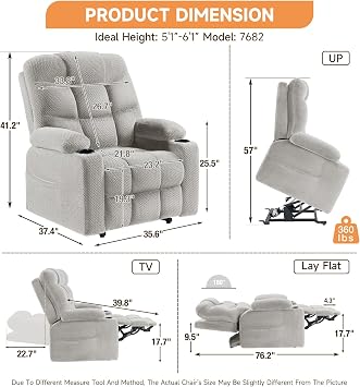 Triple-Motor Power Lift Recliner Chair for Elderly with Heat and Massage, Lay Flat Lift Chairs for Seniors Infinite Position, Extended Footrest, USB-A & Type-C, Cup Holder Light Grey
