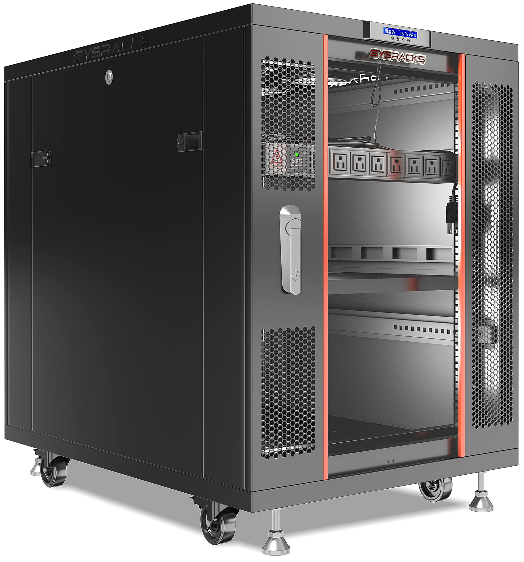 Sysracks Server Rack Network Cabinet Locking Deep Server Cabinet 32-Inch Depth Floor Network Rack on Wheels’ Portable Computer Cabinet (18U (24" w x32 d x42))