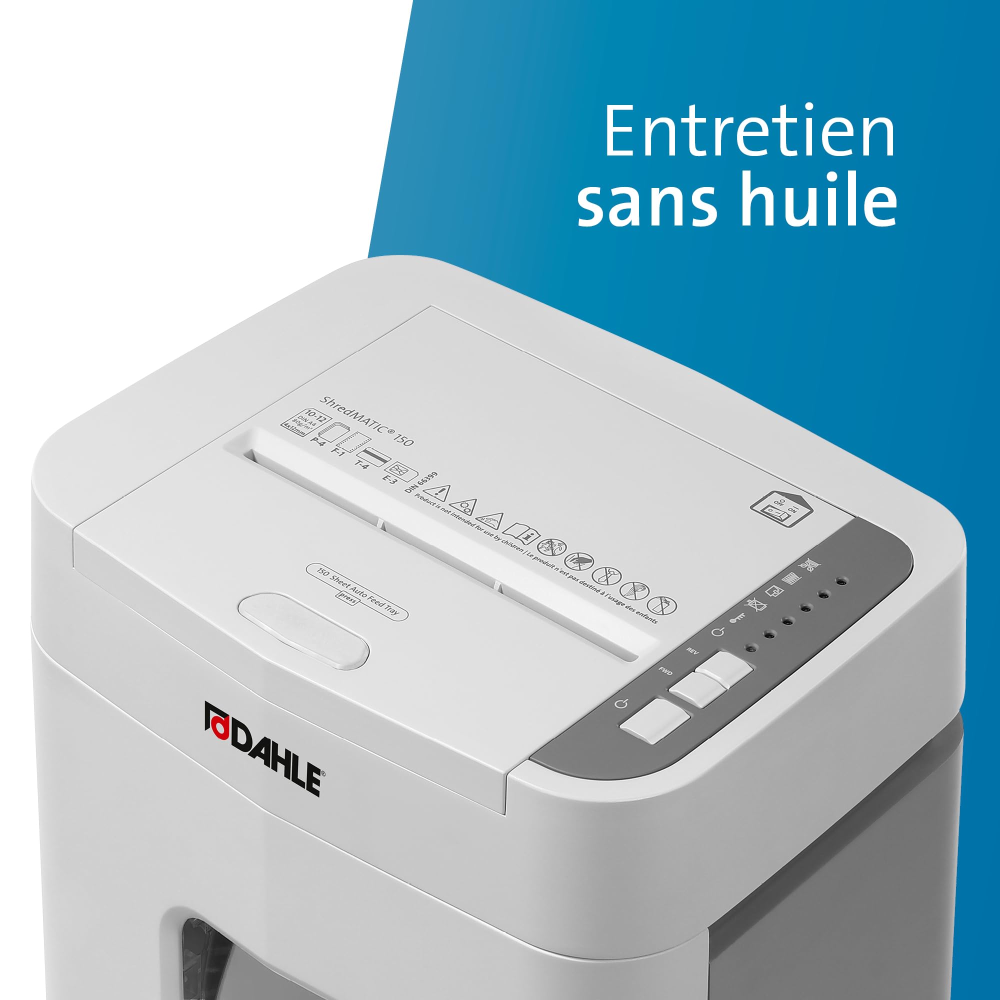 Dahle ShredMATIC 150 niszczarka dokumentów z funkcją Autofeed (150 arkuszy, cięcie cząstek P-4, pojemnik na odpady 24 l, nie wymaga konserwacji), szara