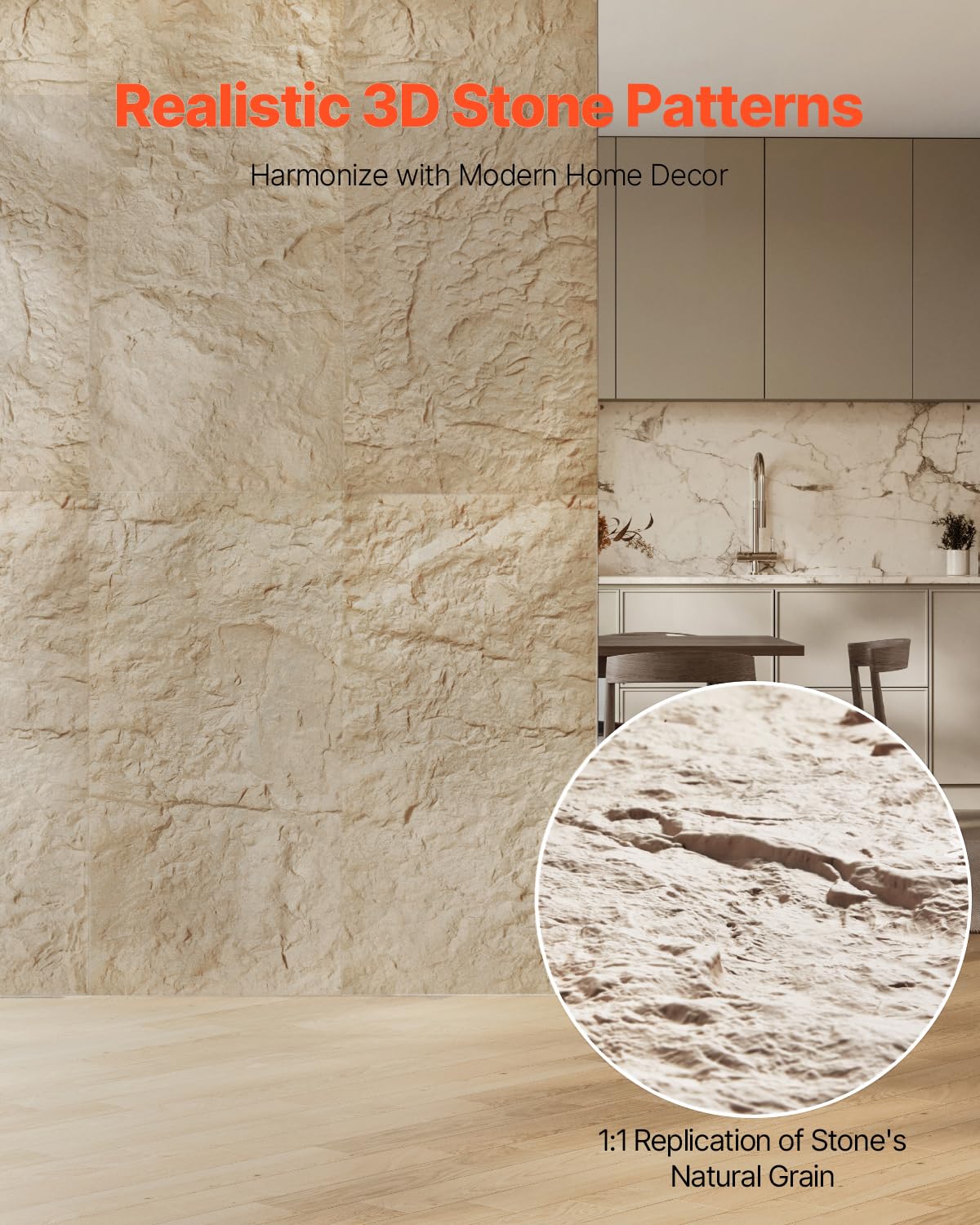 VEVOR 3D-Wandpaneele, 4er-Set 120x60 cm PU-Naturstein-Imitat-Wandverkleidung, Wanddeko, 2,97 m² Deckkraft, Inneneinrichtung für Decke, Schlafzimmer, Wohn- und Spielzimmer, Steingelb