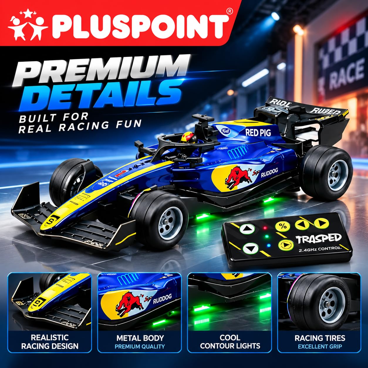 F1 RC Car with LED Lights - 2.4GHz Remote Control -5 F1 RC Car with LED Lights - 2.4GHz Remote Control -5