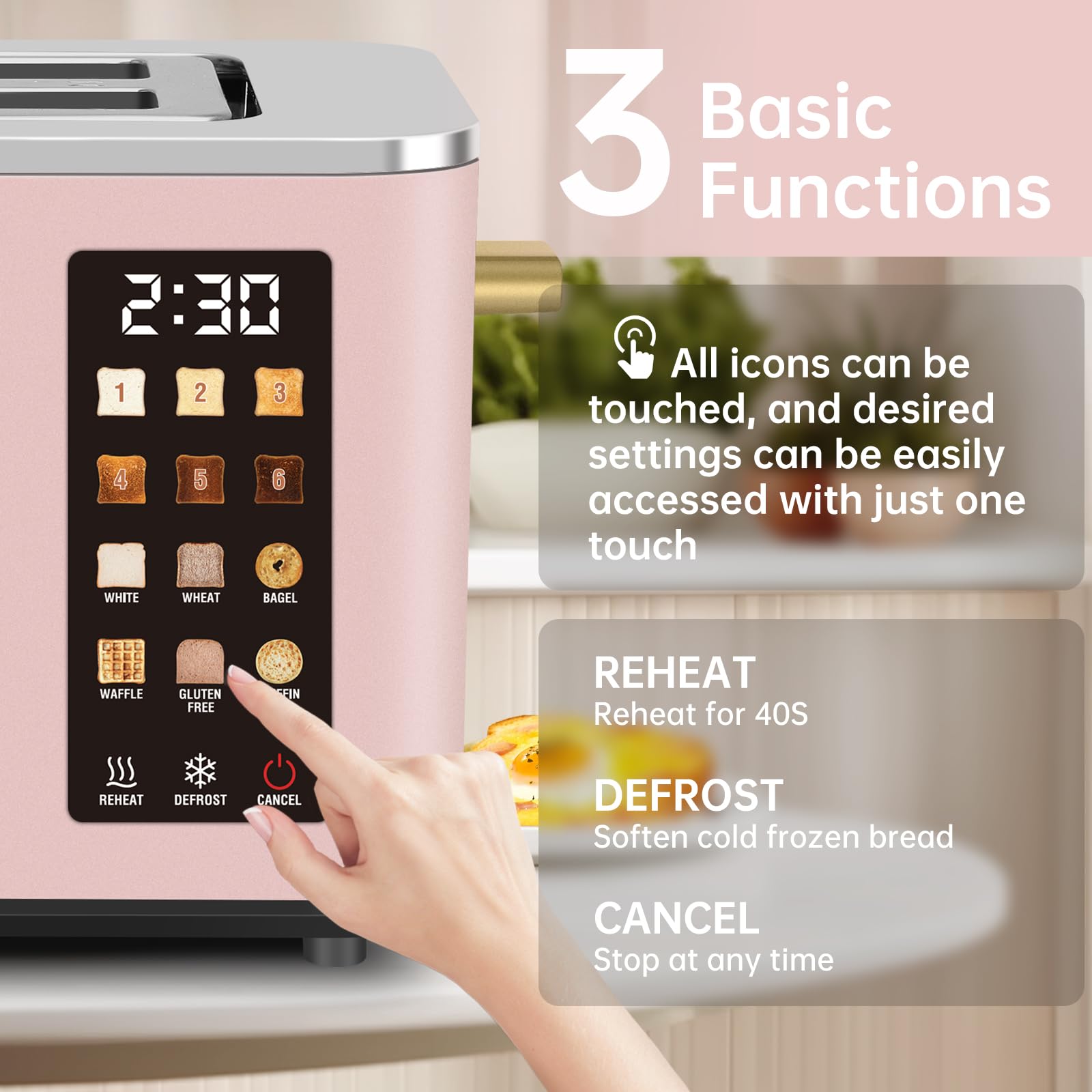 SEEDEEM tostapane a 2 fette, visualizzazione touch control, tostapane intelligente in acciaio inossidabile, configurazione a 6 ombre, selezione di 6 pane, conto alla rovescia, vassoio briciole