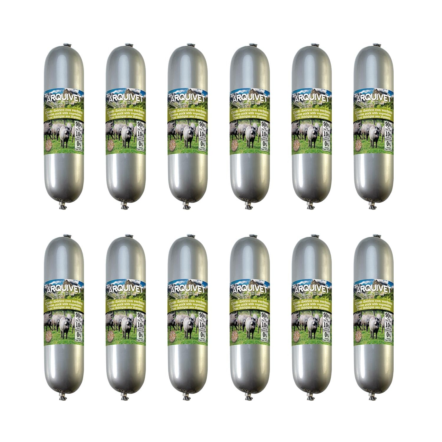 Arquivet - Pack 12 - Salchichas de Cerdo Ibérico con Verduras para Perros 500 gr, 1 Unidad (Paquete de 12)