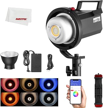 AMBITFUL FL80RGB 80W RGB LED Video Light, Bowens Mount, CRI 96/TLCI 95, 2800K-10000K, 10 FX Effects, App Control, Continuous Lighting for Studio Photography YouTube Streaming