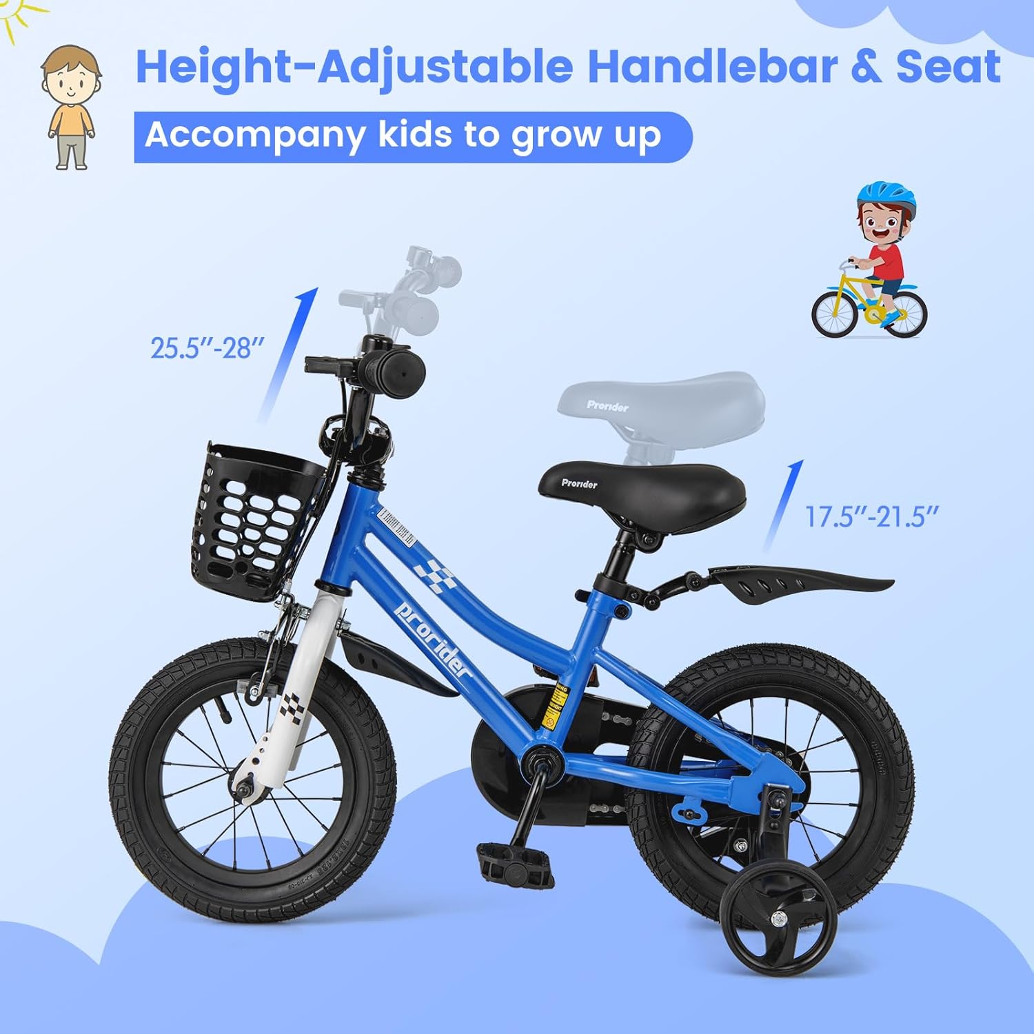 COSTWAY Kids Bike, 12 14 16 18 20 Inch Toddler Bike for Boys & Girls Aged 3-8 Years Old, Kids Bicycle w/Removable Training Wheels, Handbrake & Coaster Brake, Basket, Bell
