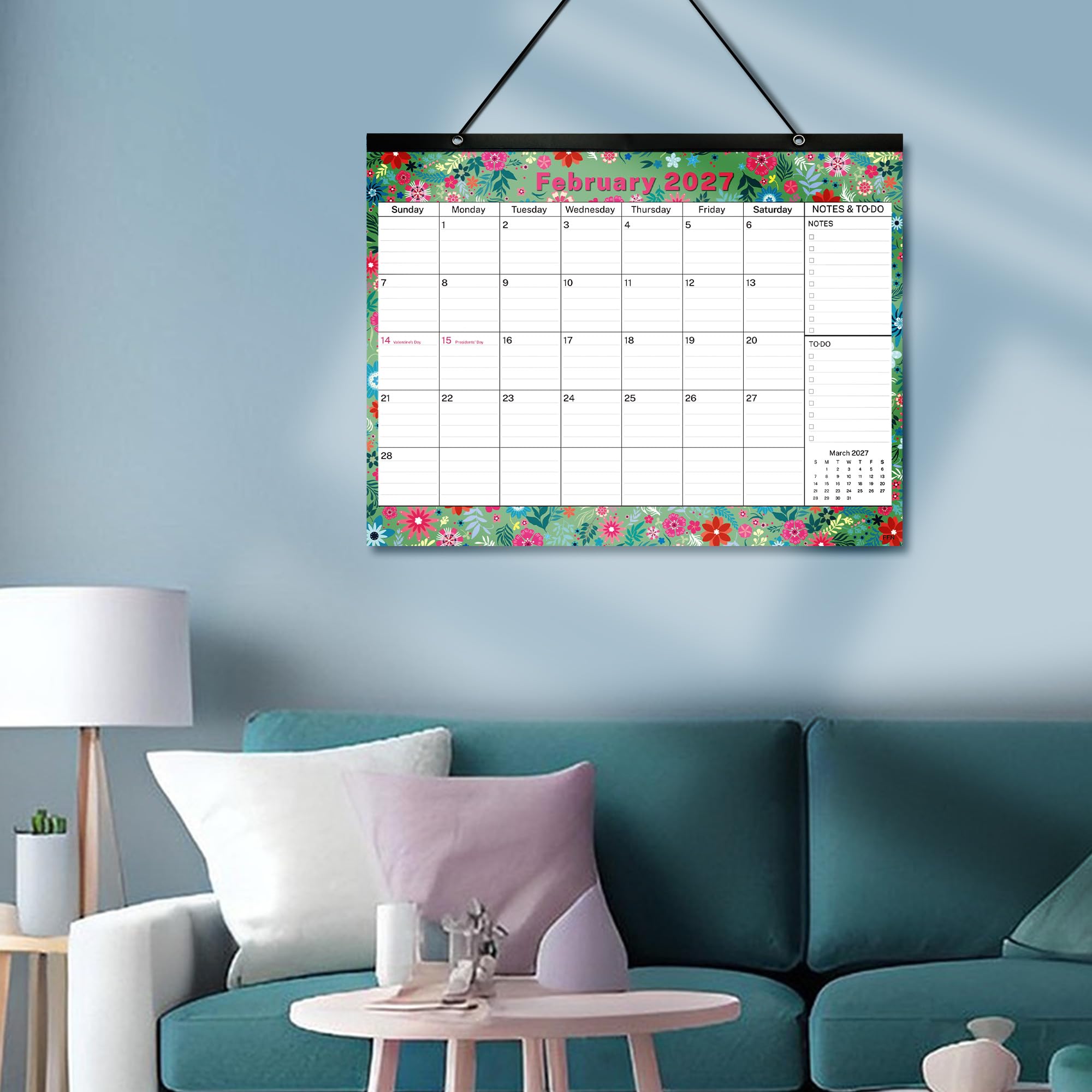 Calendario académico mensual grande de escritorio 2019-2020, diseño floral con imanes para nevera y pared, calendario grande de agosto de 2019 a diciembre de 2020, 17.3 x 13.2 pulgadas