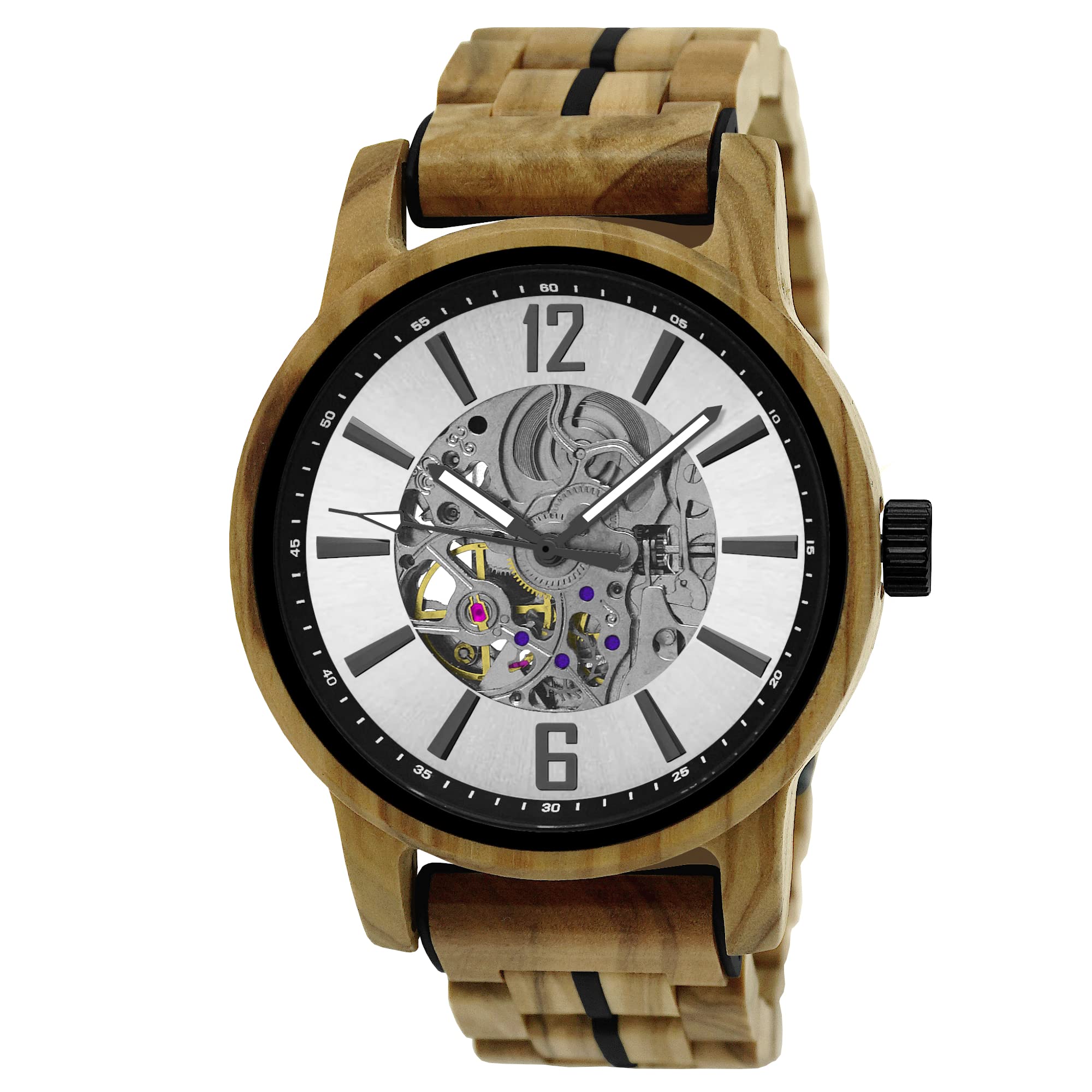 Holzwerk Germany Handgefertigte Automatik Herren-Uhr Öko Natur Holz-Uhr Holz Armband-Uhr Braun Blau Silber Analog