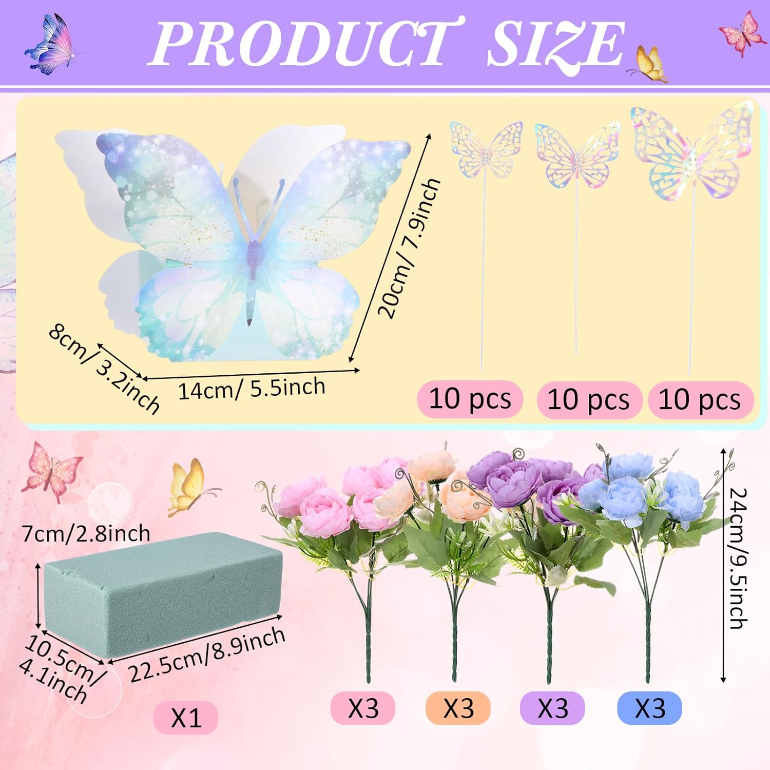 Daifunli 6 Sets Butterfly Centerpieces for Tables Flower Boxes Watercolor Butterfly Party Decorations Baby Shower Birthday Tea Party Decor Supplies Wedding Favors