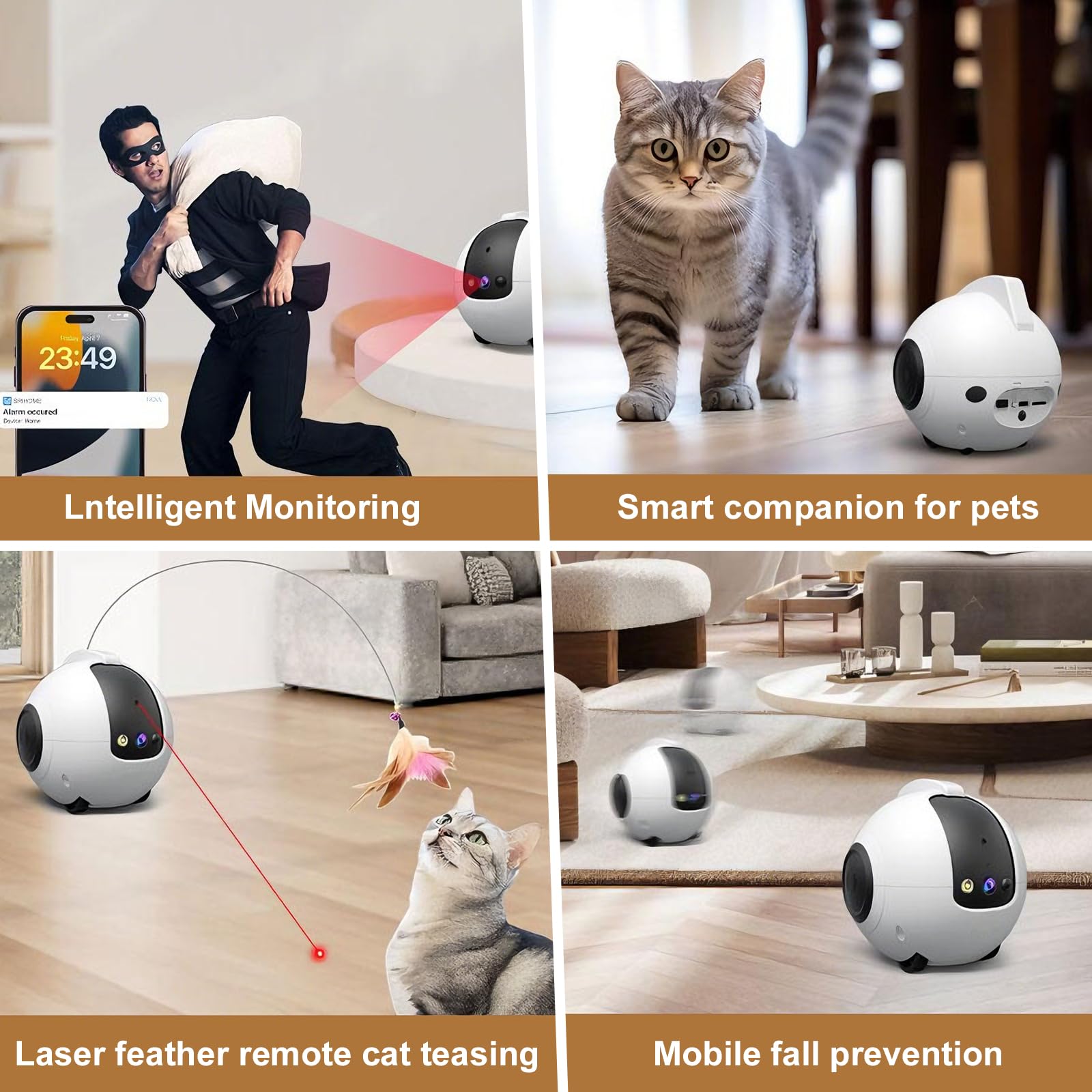 Robot Camera, 2.5K Cámara Robot para Mascotas con Audio 2 vías, Visión Nocturna, Reconocimiento de Movimiento, Grabación de vídeo, Control de Aplicaciones para Gatos, Perros, Bebé, Ancianos