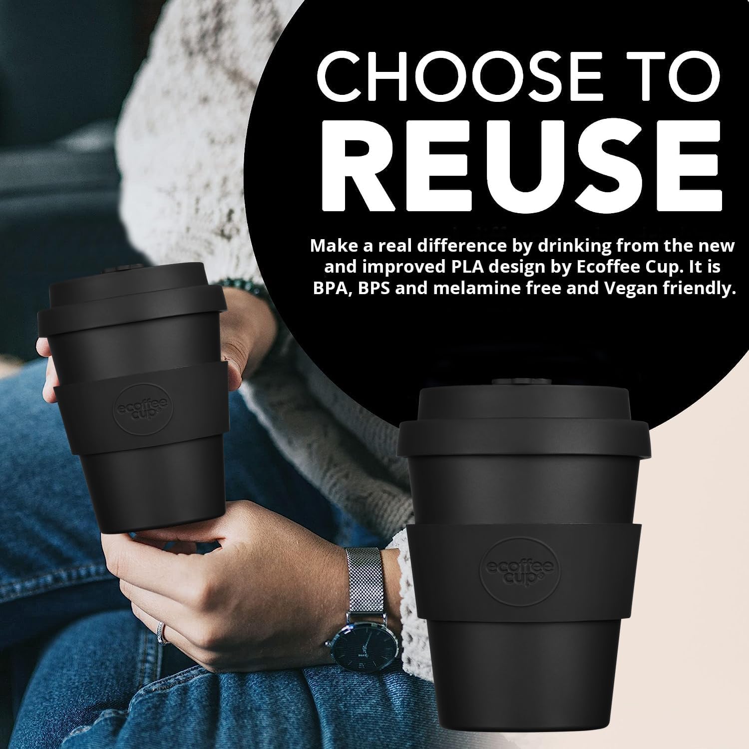 Ecoffee Cup 6oz (180ml) Reusable Coffee Cup – PLA Plant-Based Travel Mug with Silicone Lid, Melamine Free & Dishwasher Safe – Kerr & Napier