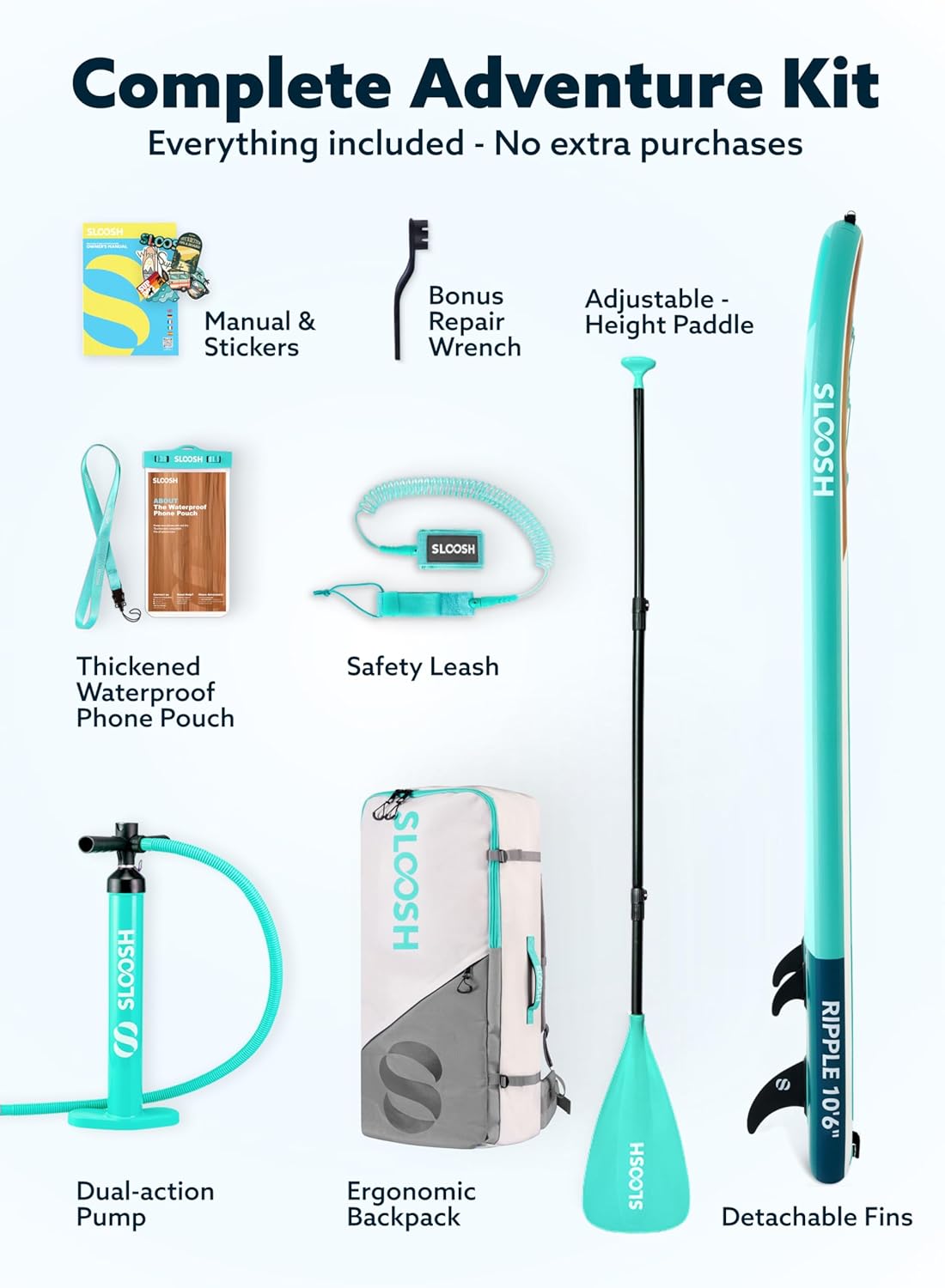 SLOOSH Inflatable Stand Up Paddle Board, 10'6" Paddle Boards with Premium Accessories, Non-Slip EVA Deck, Ultra-Light Carry Bag Pump, Ripple SUP for Youth & Adults of All Skill Levels - Image 7
