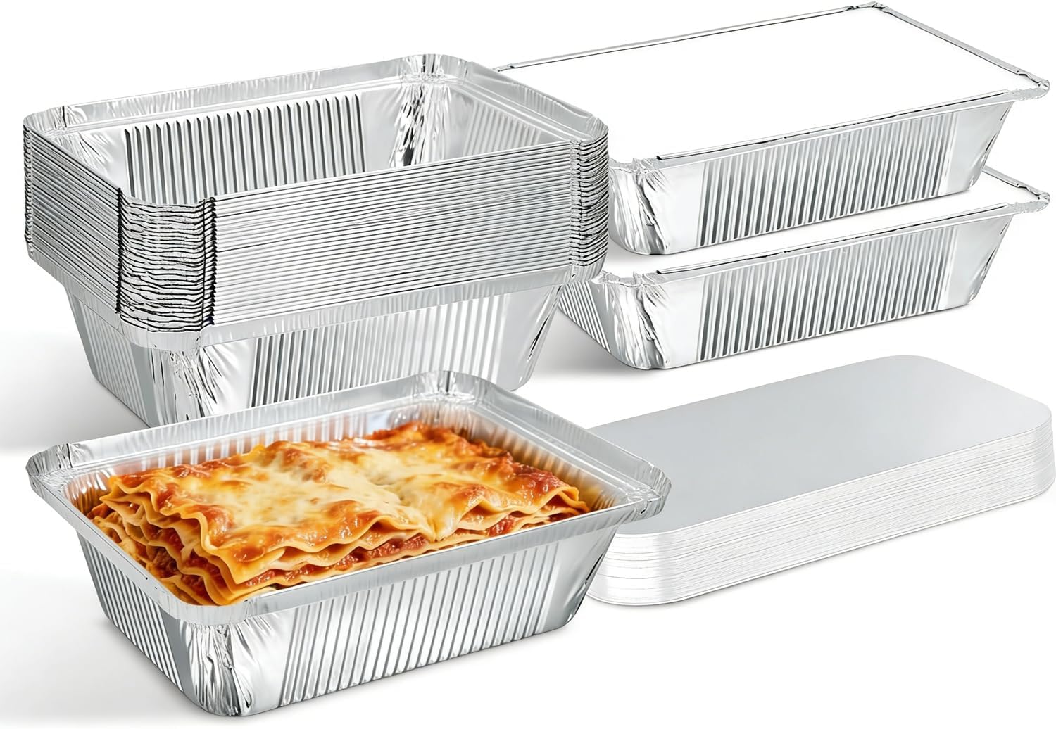 warmhut 30 Pack Aluminium Foil Trays with Lids, Foil Food Containers with Lids, 1000 milliliters, Great for Meal Prep, Takeaway, Roasting, Baking and Party, Parties 21.8 x 16 x 5cm