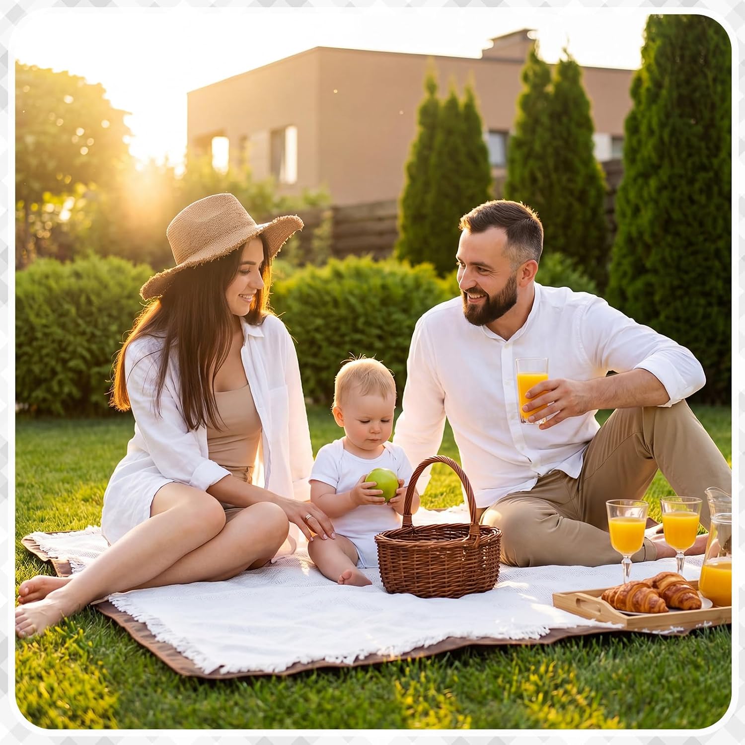 SmoothNovelty 2 in 1 Waterproof Picnic Blankets Outdoor Extra Large Blanket Foldable Double Layer Sandproof Beach Mat with Carry Strap for Camping Yard Lawn Park Beach Grass(White) image 4