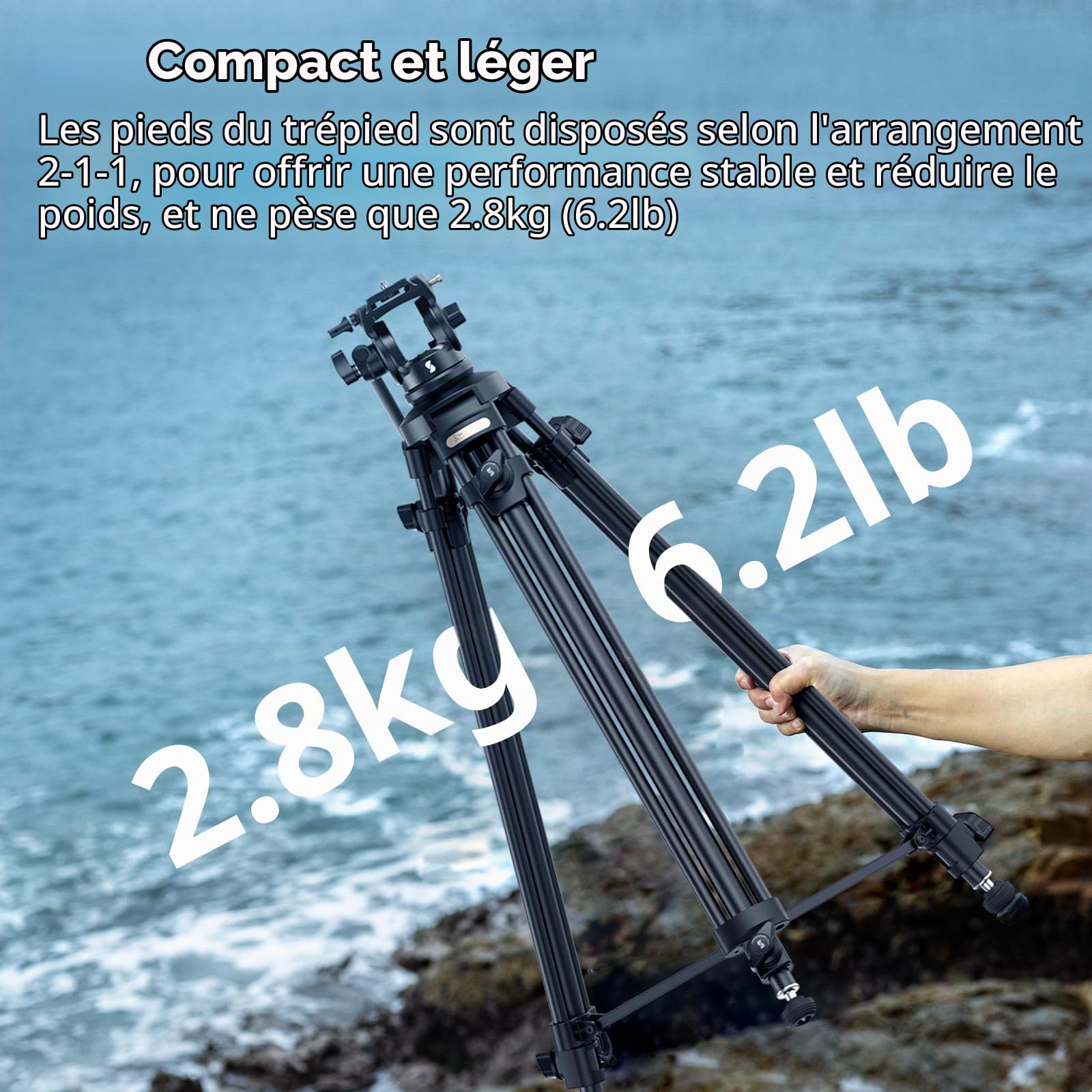 SMALLRIG Trépied Vidéo Léger avec Tête Fluide à 360°, 158cm Camera Tripod en Alliage d'Aluminium avec Plaque QR, Cordon de Serrage à Action Rapide Monté au Centre, Charge Jusqu'à 5kg, AD-50Lite - 4684