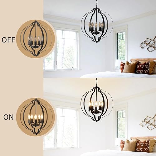 Miniatura 7 de DLLT - Lámpara de araña negra de 5 luces, lámpara de comedor de 16.53 pulgadas sobre mesa, lámpara ajustable de cobre para entrada, sala de estar,