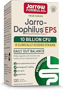 Jarrow Formulas Jarro-Dophilus EPS - Daily Gut Balance Probiotic - 10 Billion CFU - 120 Veggie Caps - 60 Servings - 8 Clinically Studied Strains - Regulate & Maintain Intestinal Tract Health