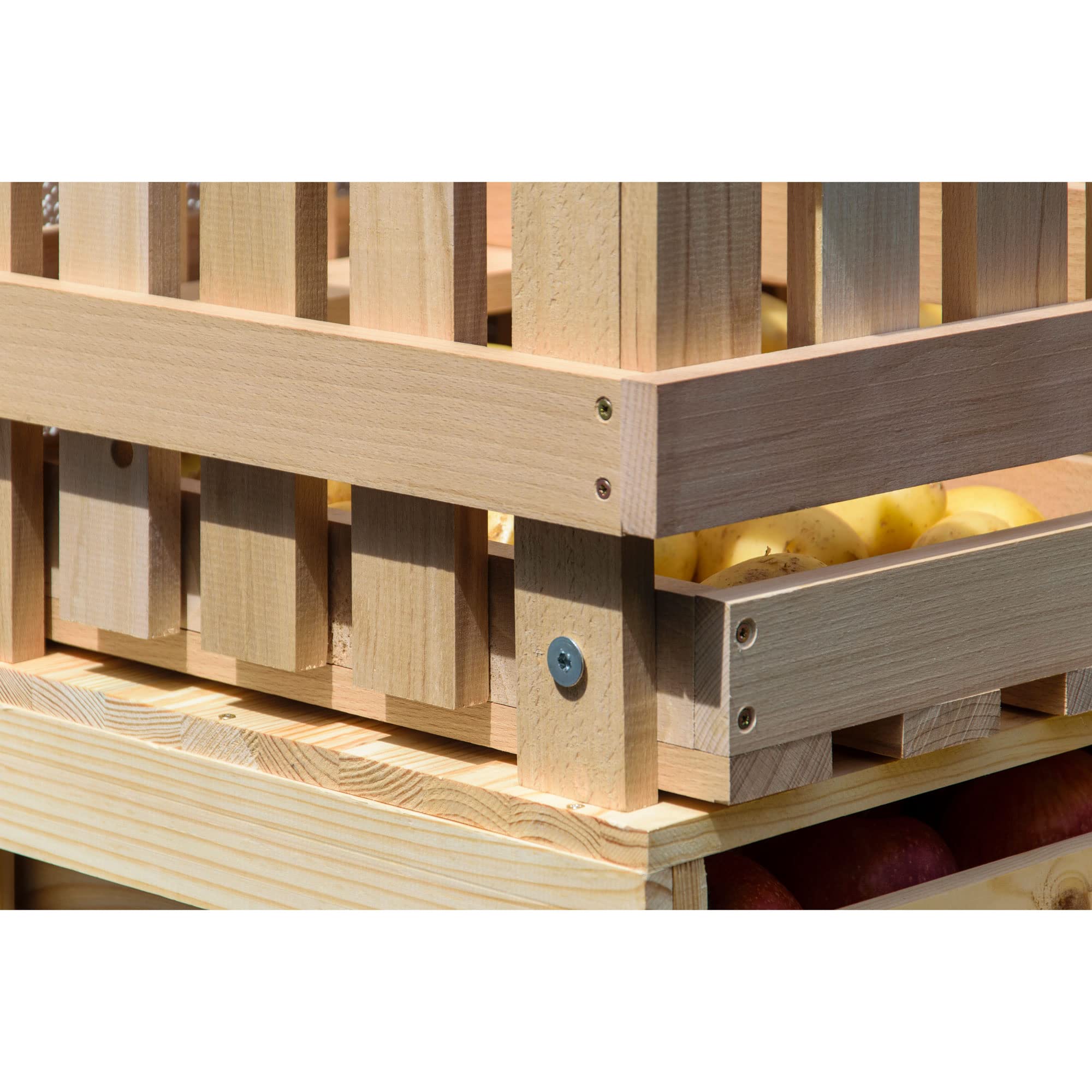 dobar® green label 29023FSCe Premium Kartoffelkiste | Kartoffelhorde mit 2 Abteilen| Obstkiste aus Massivholz | Vorratskiste für Obst/Gemüse | mit Kippfach | Buchenholz | 60 x 40 x 40 cm | Natur