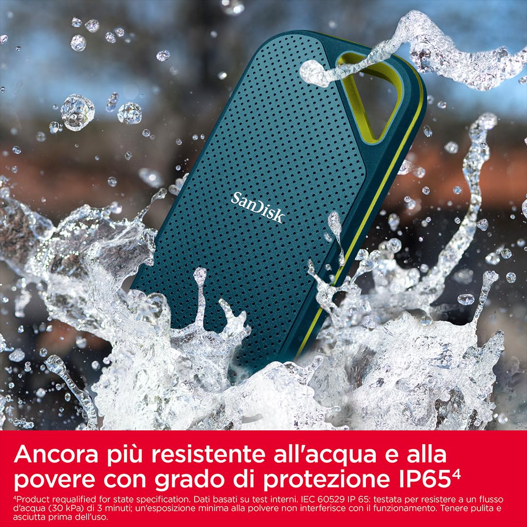 SanDisk Extreme PRO 2 TB SSD portatile (velocità massima di 2000 MB/s, crittografia hardware a 256 bit, la protezione da cadute da un massimo di tre metri, protezione contro acqua e polvere) Monterey