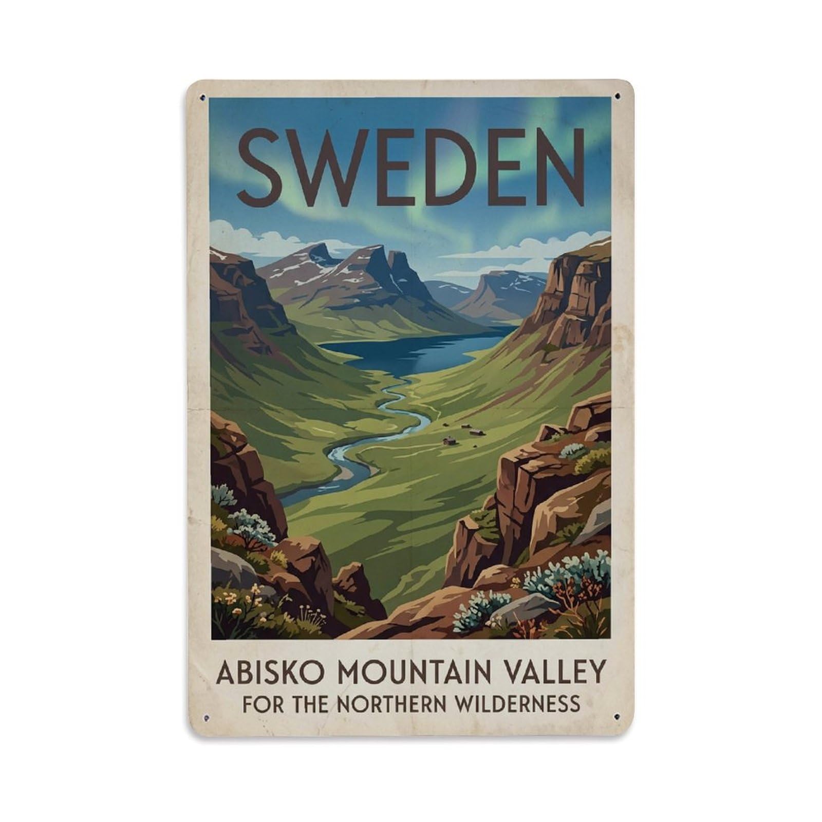Vintage Travel Abisko Sweden Valley 1 Metal Tin Sign