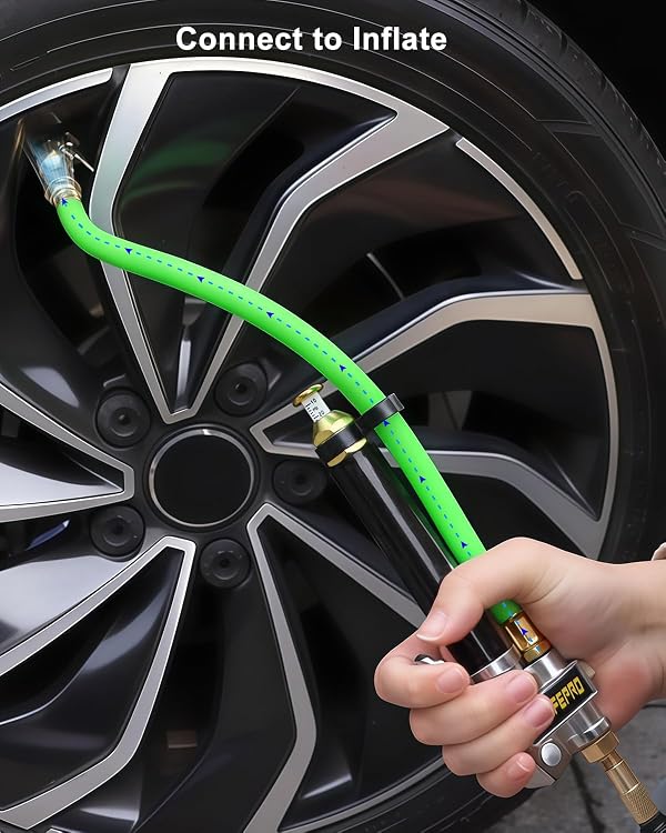 ATsafepro Tire Inflator with Gauge-10-120PSI, 3-in-1 Inflate, Deflate & Measure, Dual-Head & Lock-On Chuck, Tire Pressure Gauge with Rubber Hose, Compatible with 1/4" NPT Air Compressor by ATsafepro - Used condition - Image 6