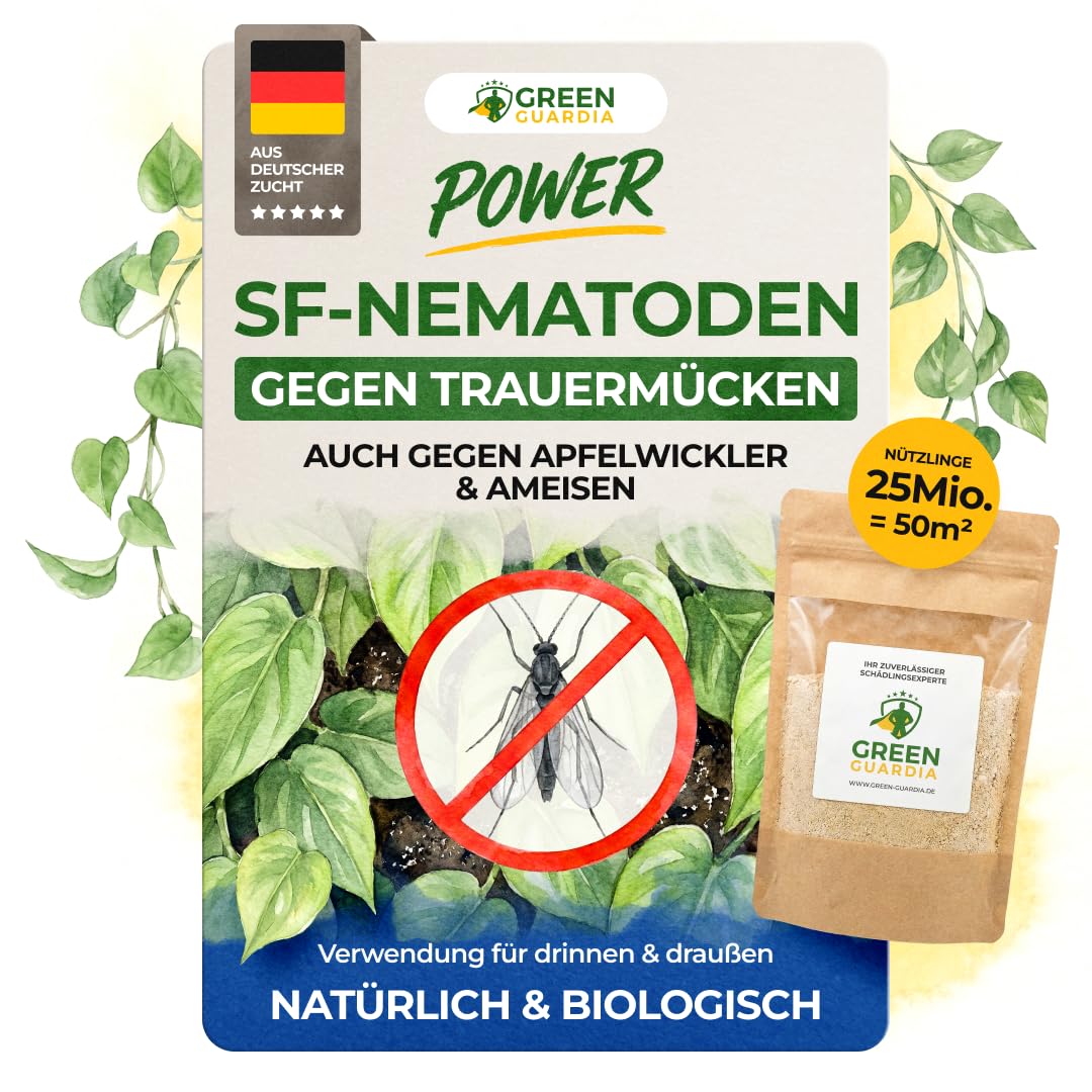 GREEN GUARDIA Super SF-Nematoden gegen Trauermücken – Biologisches Mittel zur effektiven Trauermücken Bekämpfung – Umweltfreundlich, chemiefrei, einfache Anwendung