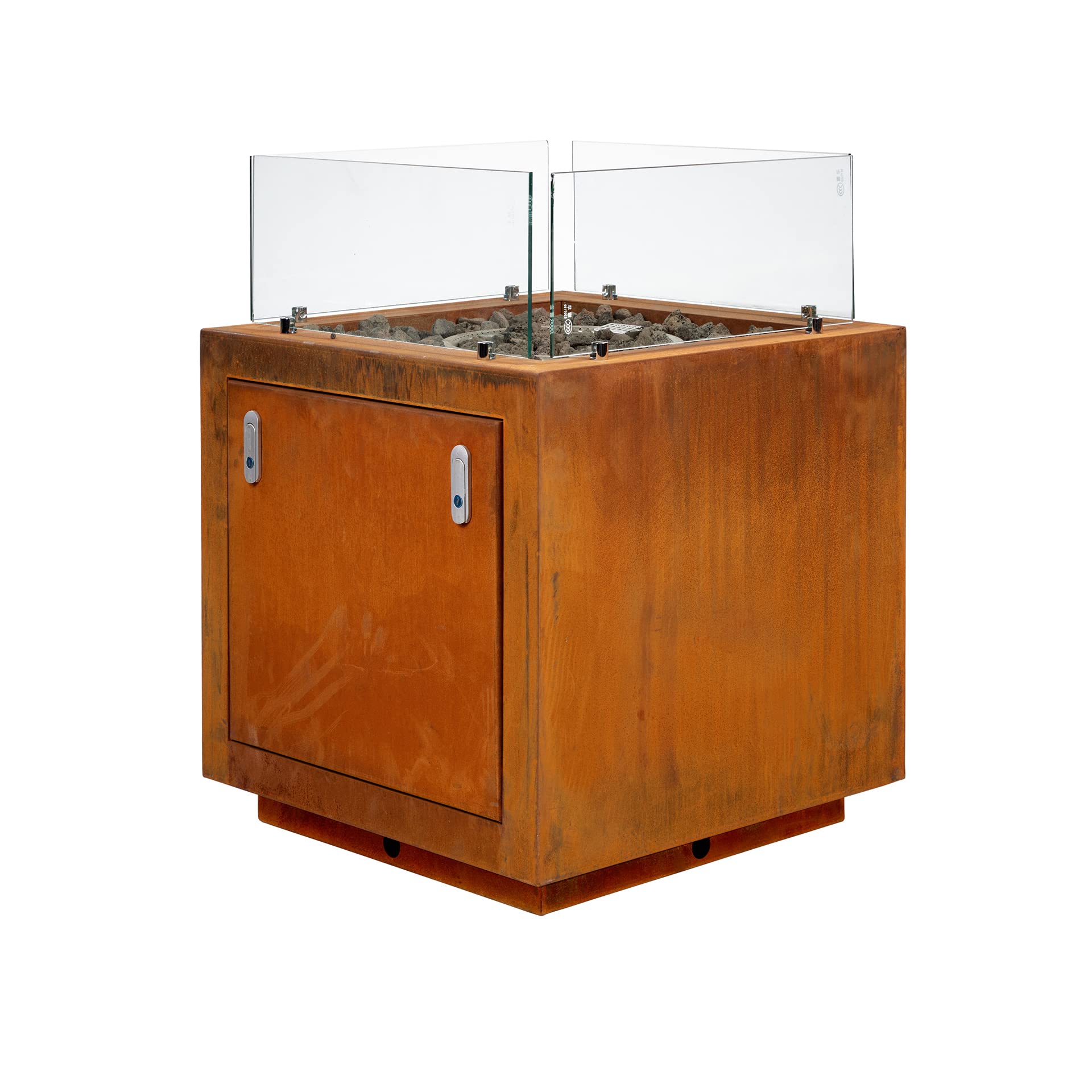 intergrill Gasfeuerstelle Fire Pit | 60 x 60 x 81,5 cm | Feuertisch Feuerschale für Garten Lavasteine Glas | Patinierter Cortenstahl | Mediterranlook