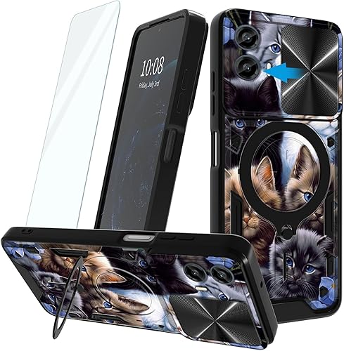 Miniatura 1 de Funda para Moto G 5G 2023 con cubierta deslizante para cámara y protector de pantalla, soporte de anillo giratorio de 360 integrado, soporte de